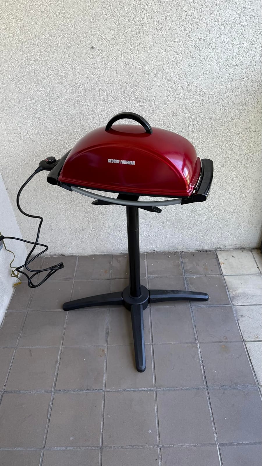 George Foreman Indoor/Outdoor Electric Grill with Stand | Indoor or outdoor electric grill with nonstick surface, 5 heat settings and fat-removing drip tray for healthier grilling. customer photo 1