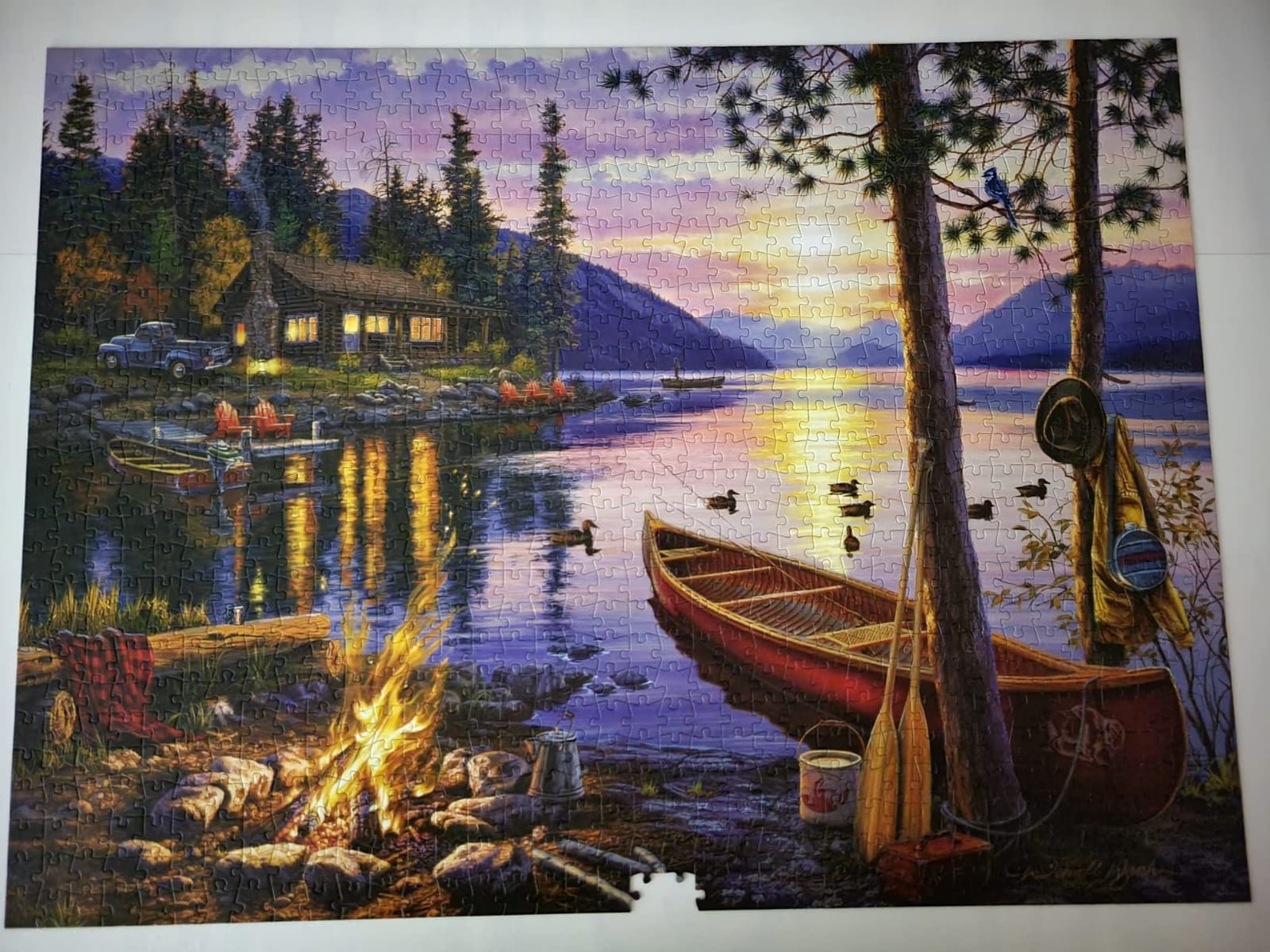 Buffalo Games Darrell Bush Canoe Lake Jigsaw Puzzle, 1000 Piece, for Adults | Full-Size Reference Poster, Darrell Bush Cabin-Sunset Scene, Recycled Materials, Jigsaw Puzzles 1000 Pieces customer photo 2