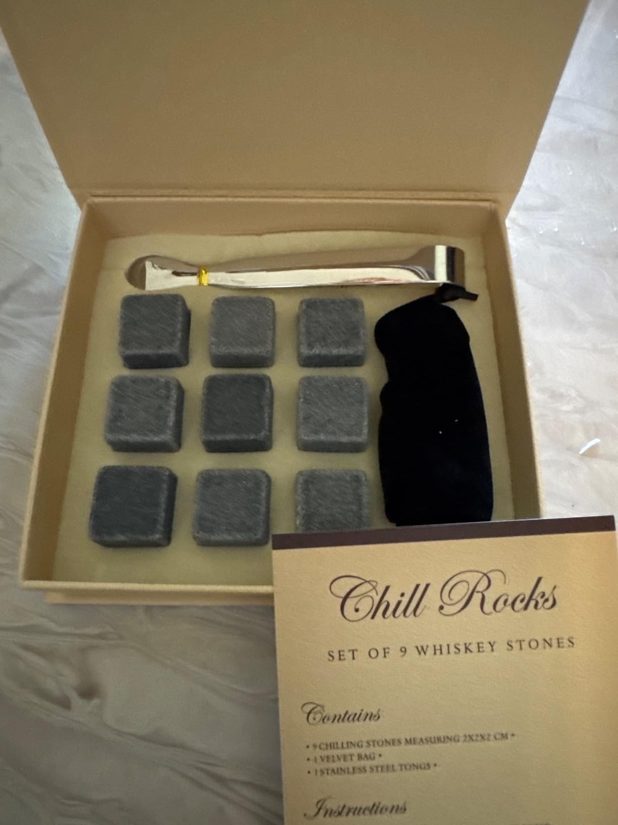 Set of 9 Grey Beverage Chilling Stones [Chill Rocks] Whiskey Stones for Whiskey and Other Beverages - in Gift Box with Velvet Carrying Pouch - Made of 100% Pure Soapstone - by Quiseen customer photo 2