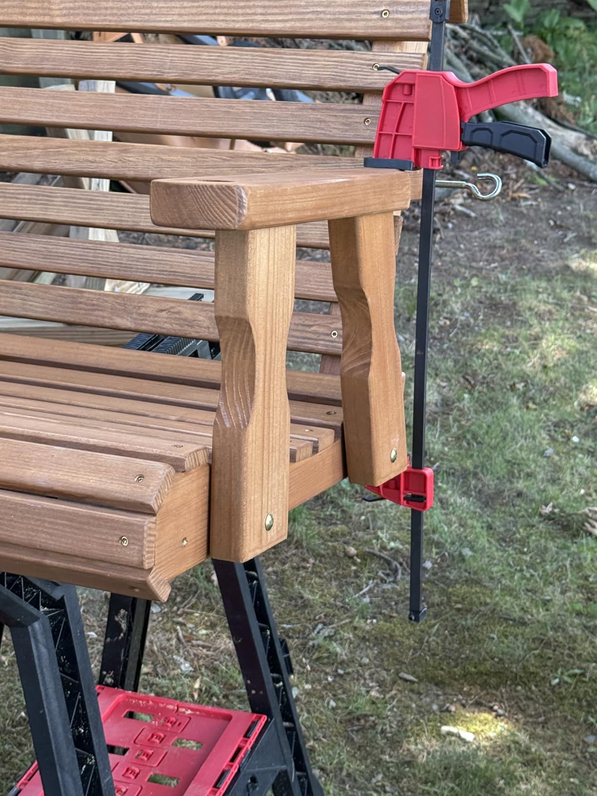 Amish Casual Heavy Duty 700 Lb Capacity Porch Swing with Cup Holders (5 Foot, Cedar Stain) - Wooden Outdoor Roll Back Swing with Hanging Chains customer photo 1
