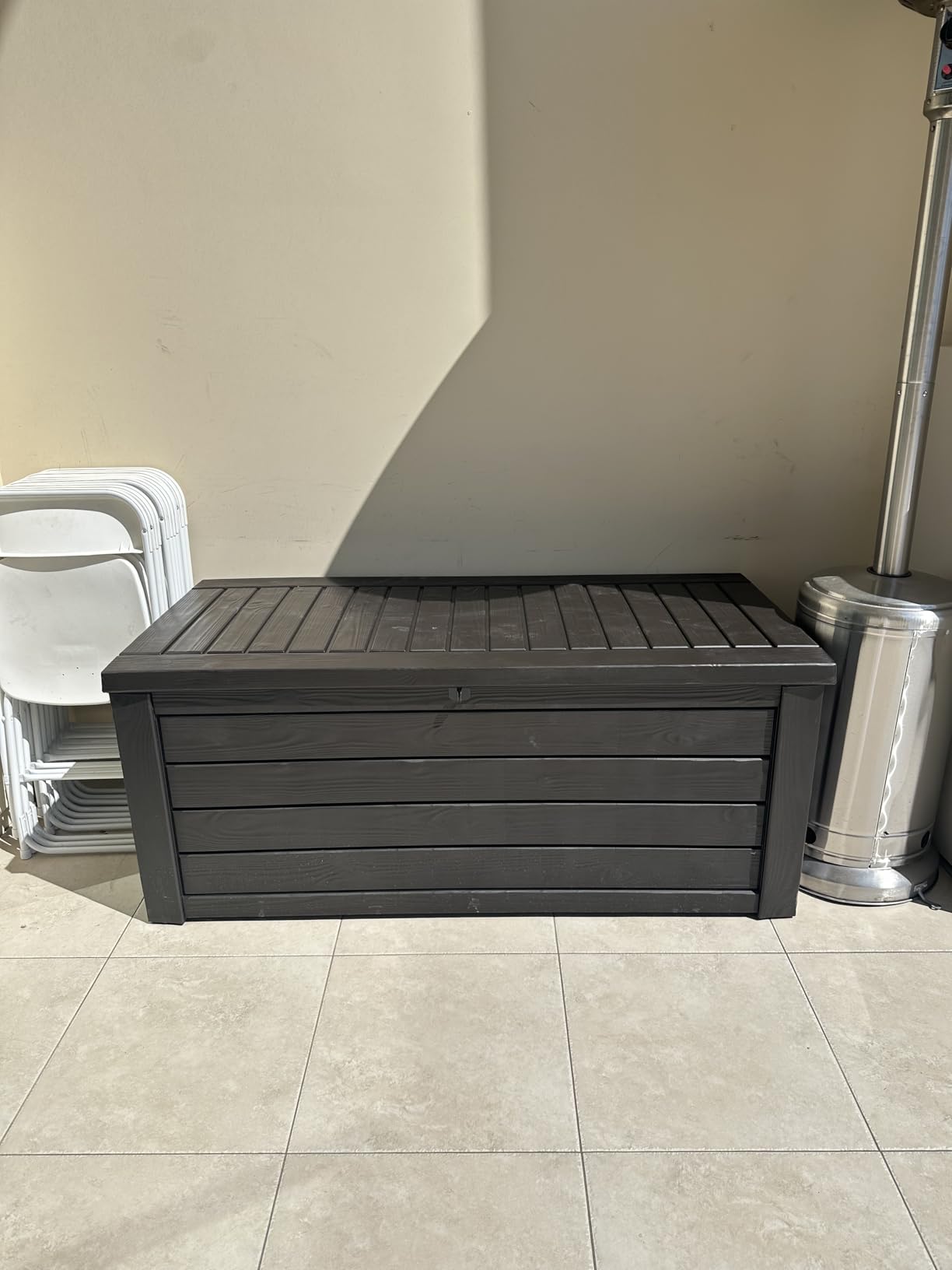 Keter Westwood 150 Gal Outdoor Storage Box for Patio and Pool Accessories | Brown, Resin, Large, Weatherproof, Lockable, Hydraulic Pistons, Easy Assembly, Organization, Patio Cushions Storage customer photo 2