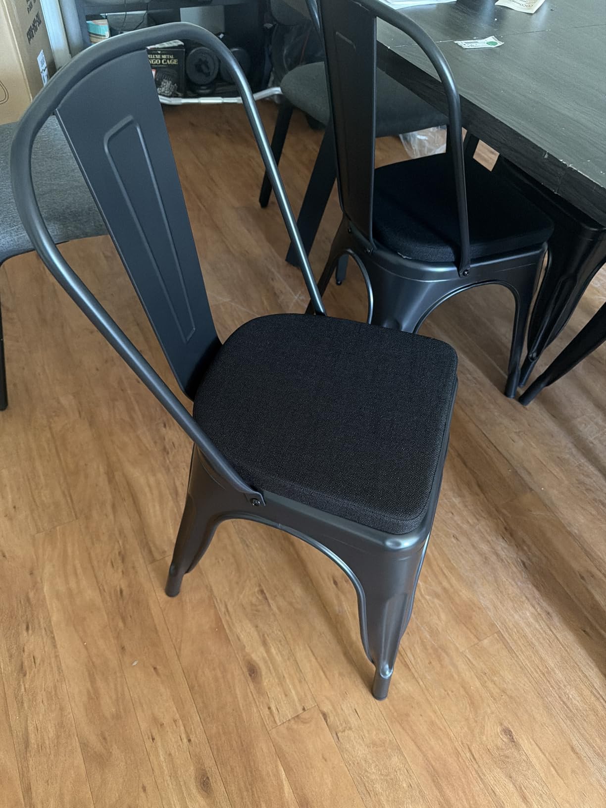FDW | Metal Dining Chairs | Set of 4, Black | 330lbs Load | Stackable Tolix Side Chairs with Backrest | Non-Slip Feet | Indoor/Outdoor Use | Ideal for Kitchen & Restaurants customer photo 2