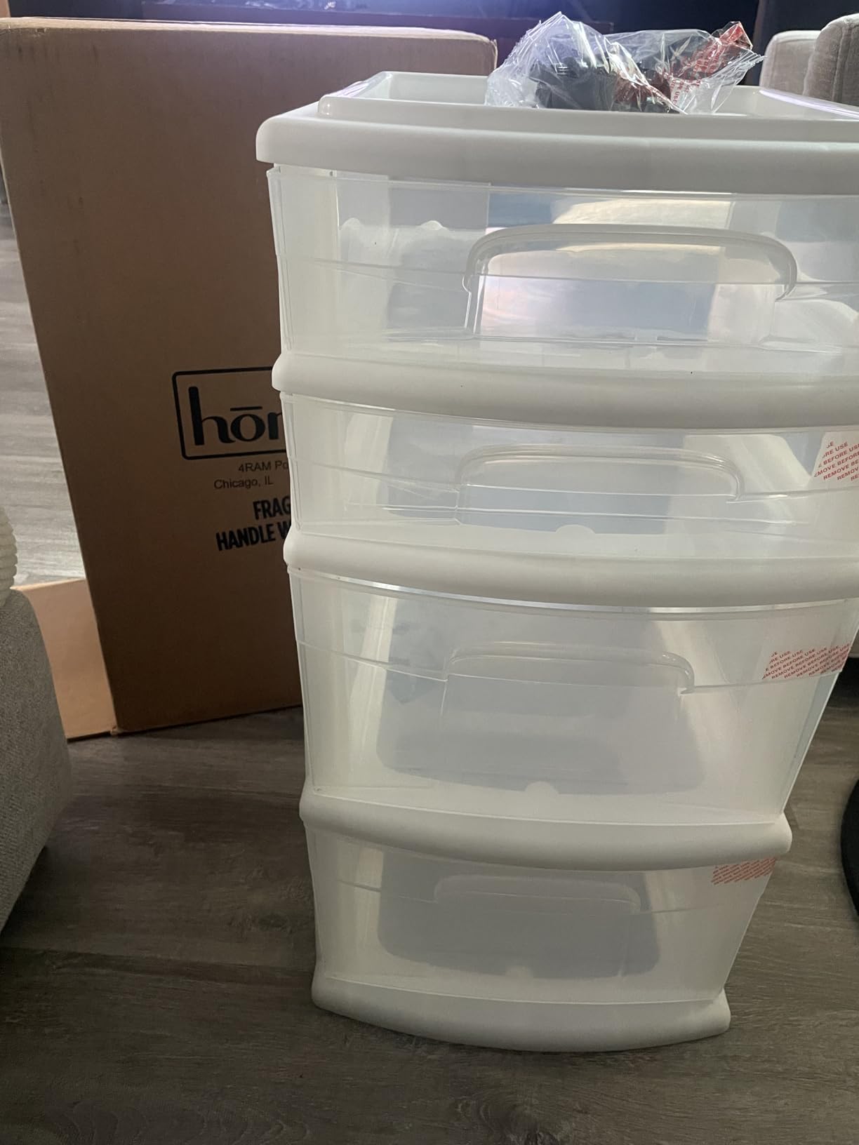 HOMZ Drawer Tower, 4-Tier Storage Cart with Removable Wheels, White Frame | Clear Plastic Rolling Drawers for Desk, Dresser, Cabinet, Bedroom, Bathroom, Classroom & Office customer photo 1
