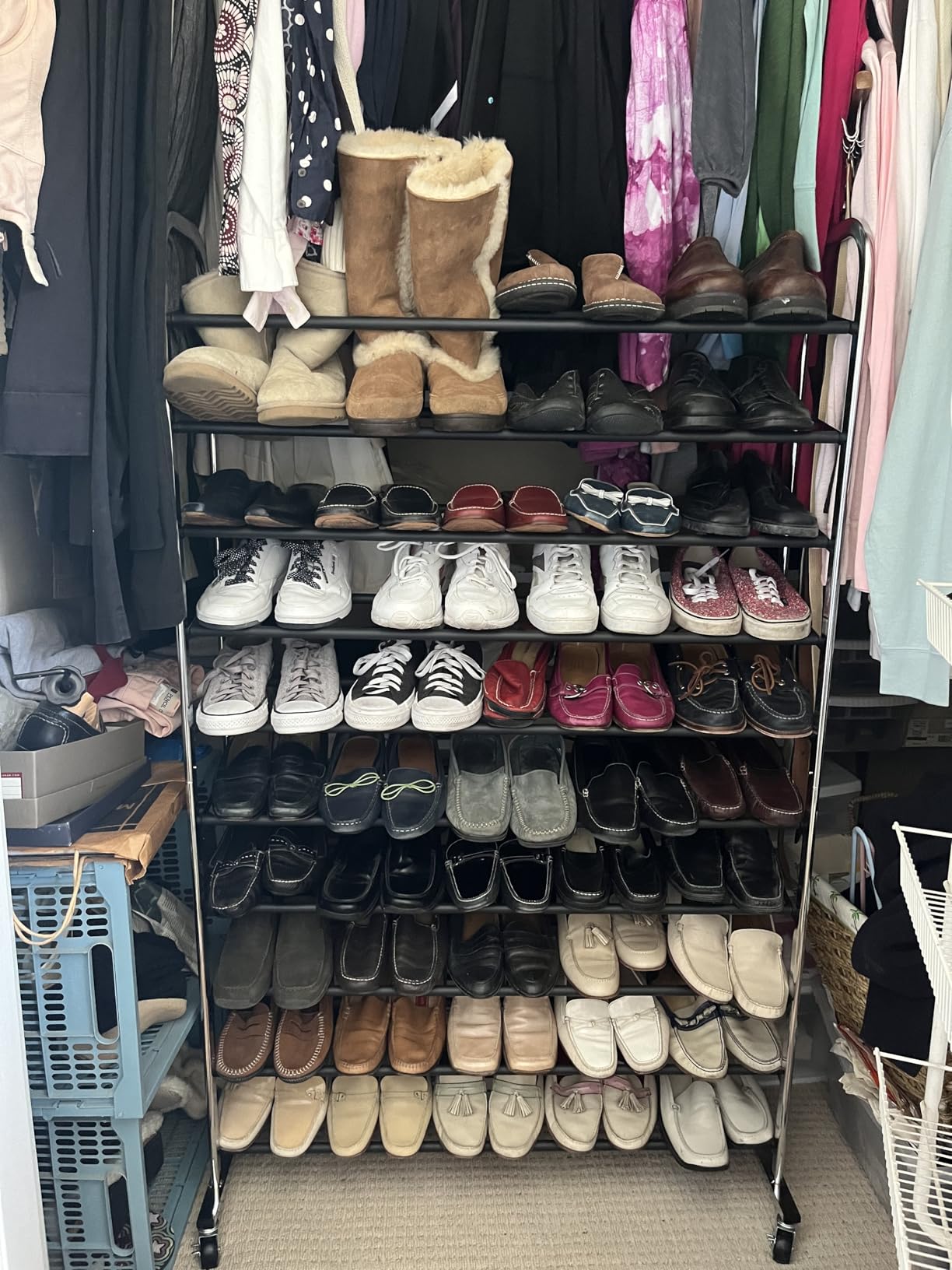 Amazon Basics 50-Pair Shoe Rack Organizer, Portable Rolling with Locking Wheels, Free Standing, 35.8 x 14.6 x 59.5 inches, Chrome customer photo 2