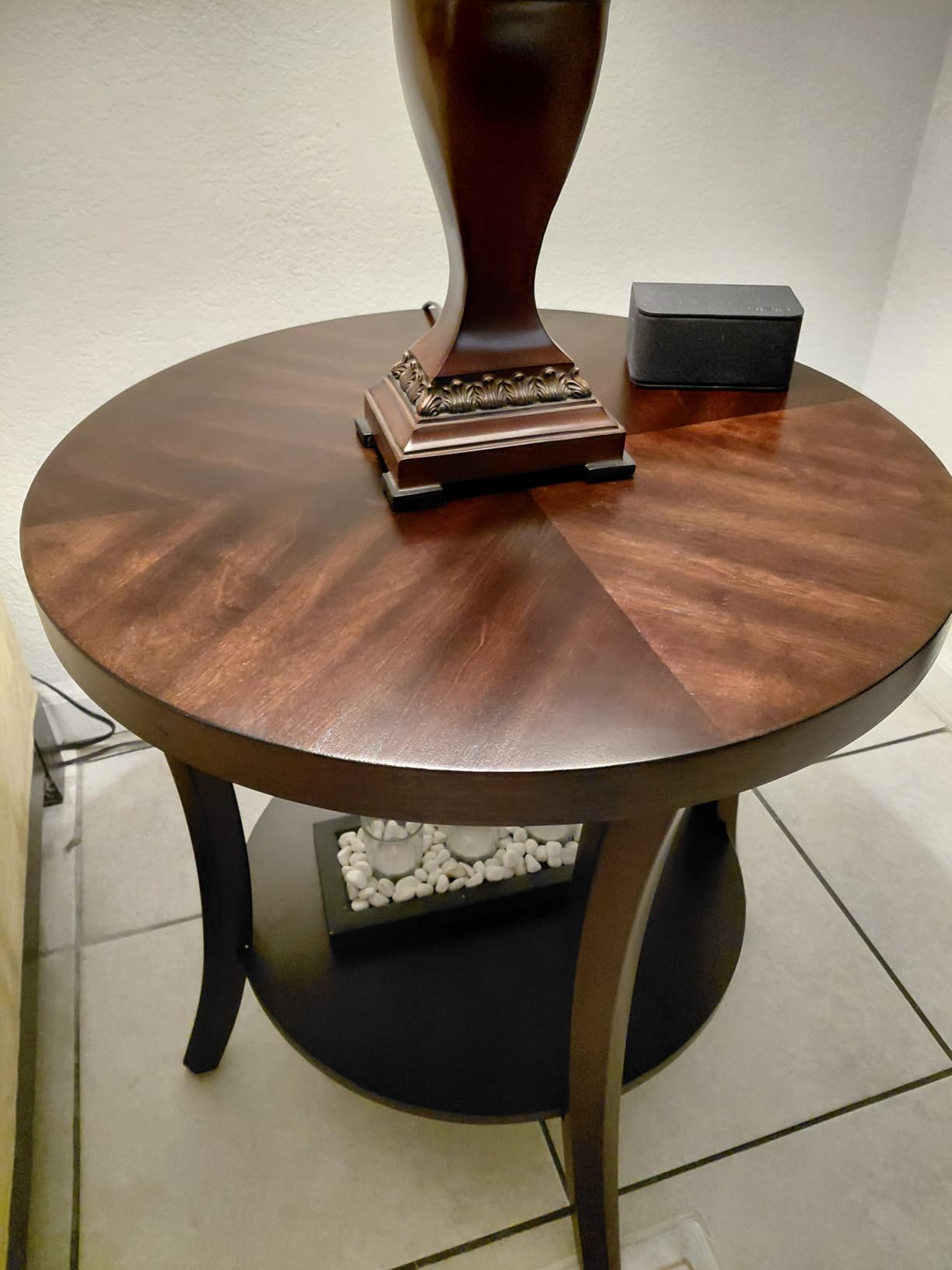 Roundhill Furniture Perth Contemporary Round End Table with Shelf, Espresso customer photo 1