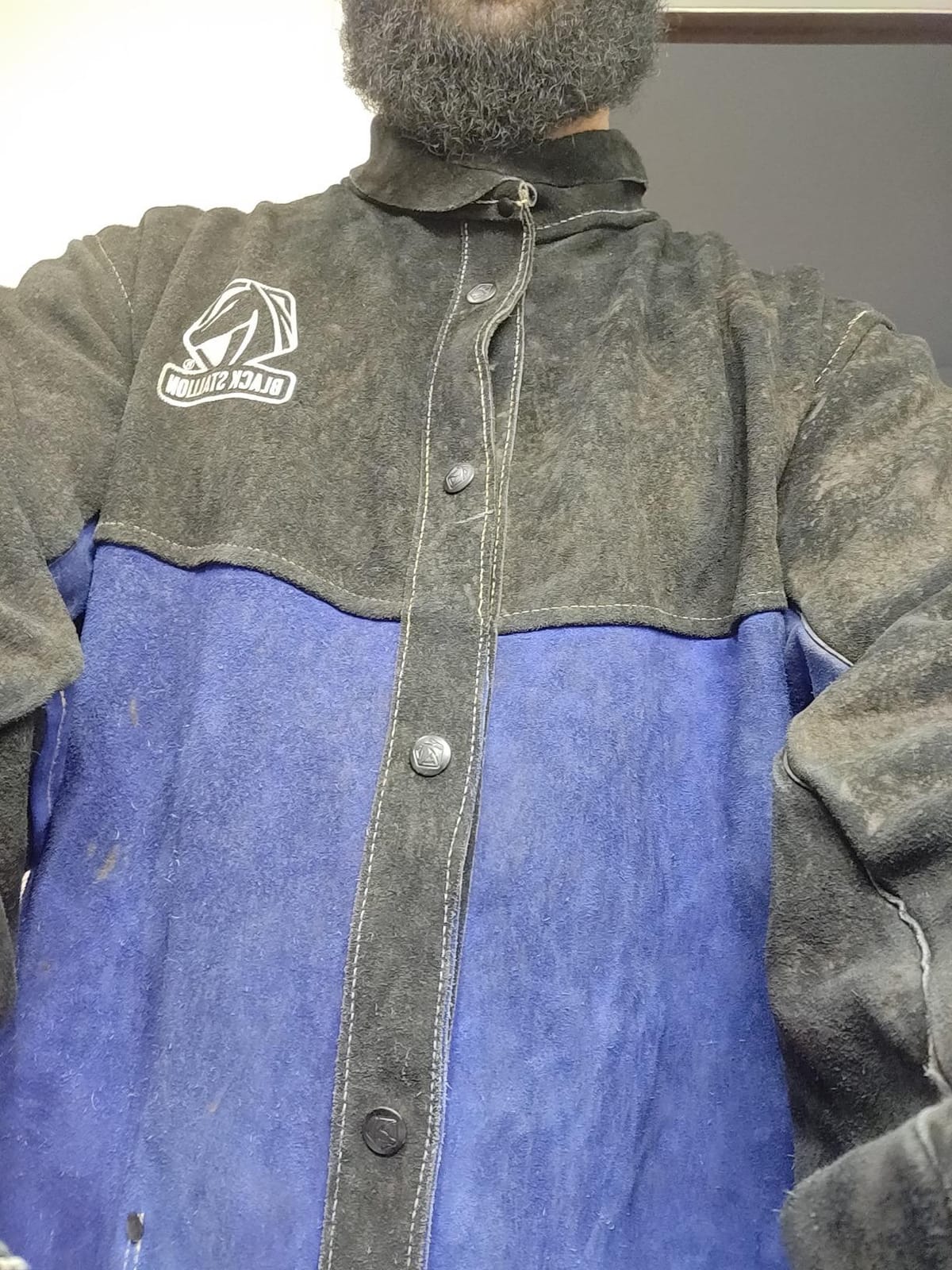 Black Stallion (JL1030 Color Block Leather Welding Jacket, Premium Split Cowhide Leather, Black/Blue customer photo 2