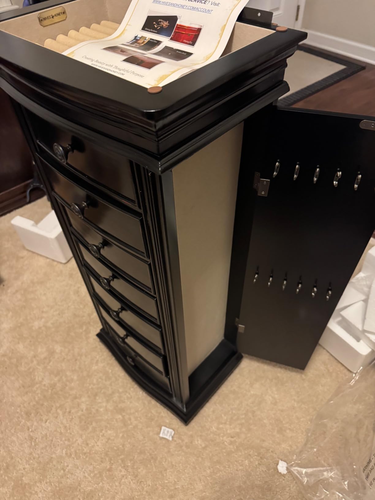 Hives and Honey Luke Standing Jewelry Armoire - Large 7-Drawer Wooden Organizer with Mirror, Side Doors, and Anti-Tarnish Lining customer photo 1