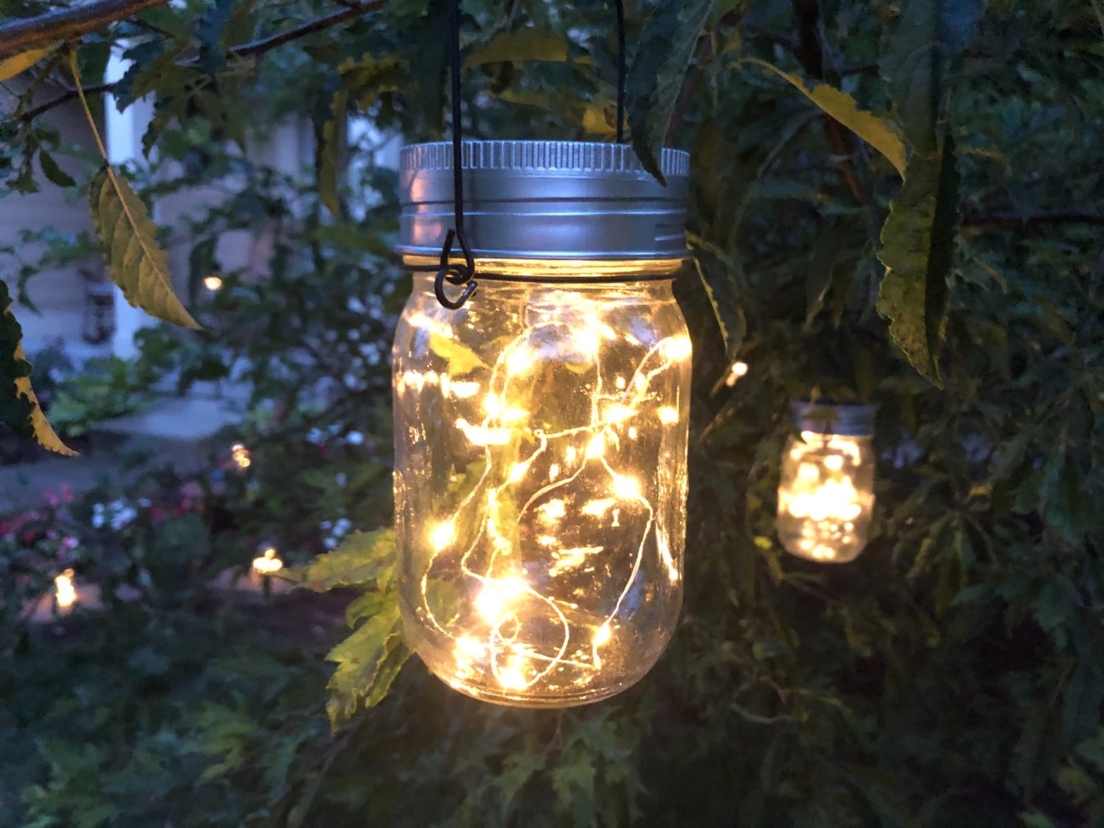 GIGALUMI Hanging Mason Jar Solar Lights, 6 Pack 30 Led Hanging Lantern | Solar Lanterns Outdoor Waterproof customer photo 2