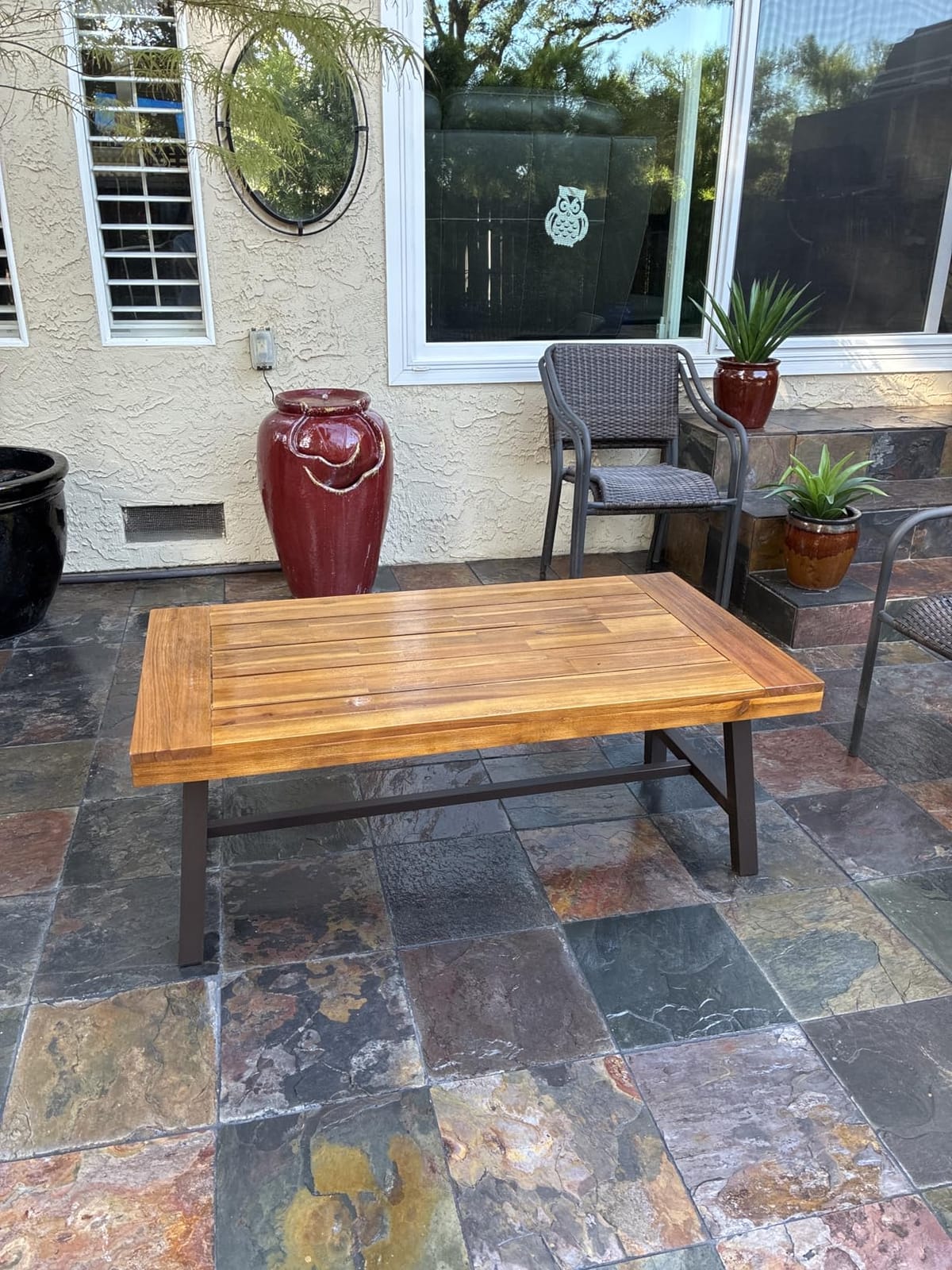 Christopher Knight Home Carlisle Outdoor Acacia Wood Coffee Table, Sandblast/Rustic Metal customer photo 1