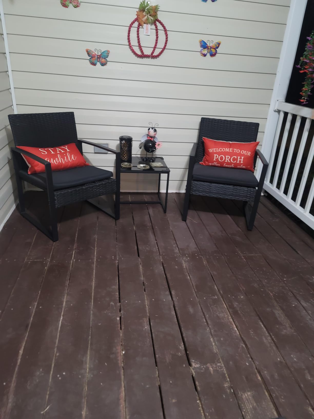 Flamaker 3 Pieces Patio Furniture Set Outdoor Wicker Bistro Chair (Black) customer photo 2