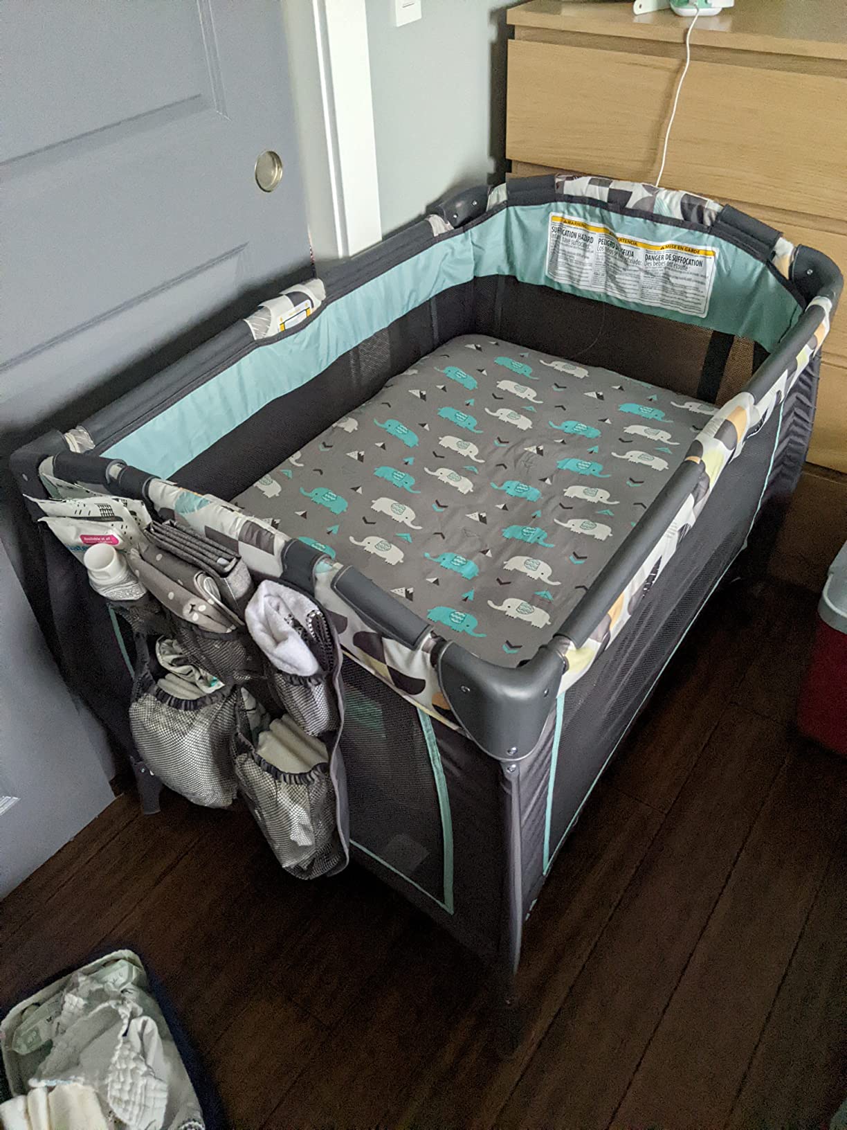 Baby Trend Nursery Center, Portable Playard with Bassinet, Changing Table and Storage Organizer, Trend-E - Foldable and Convertible Travel Play Crib for Babies and Toddlers, Doodle Dots customer photo 1