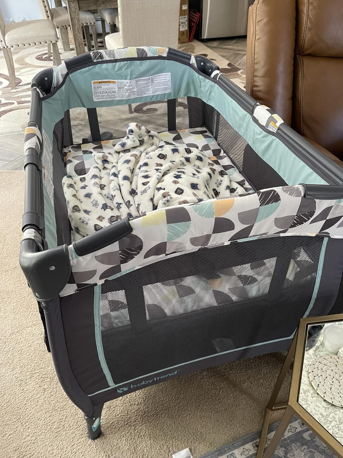 Baby Trend Nursery Center, Portable Playard with Bassinet, Changing Table and Storage Organizer, Trend-E - Foldable and Convertible Travel Play Crib for Babies and Toddlers, Doodle Dots customer photo 2