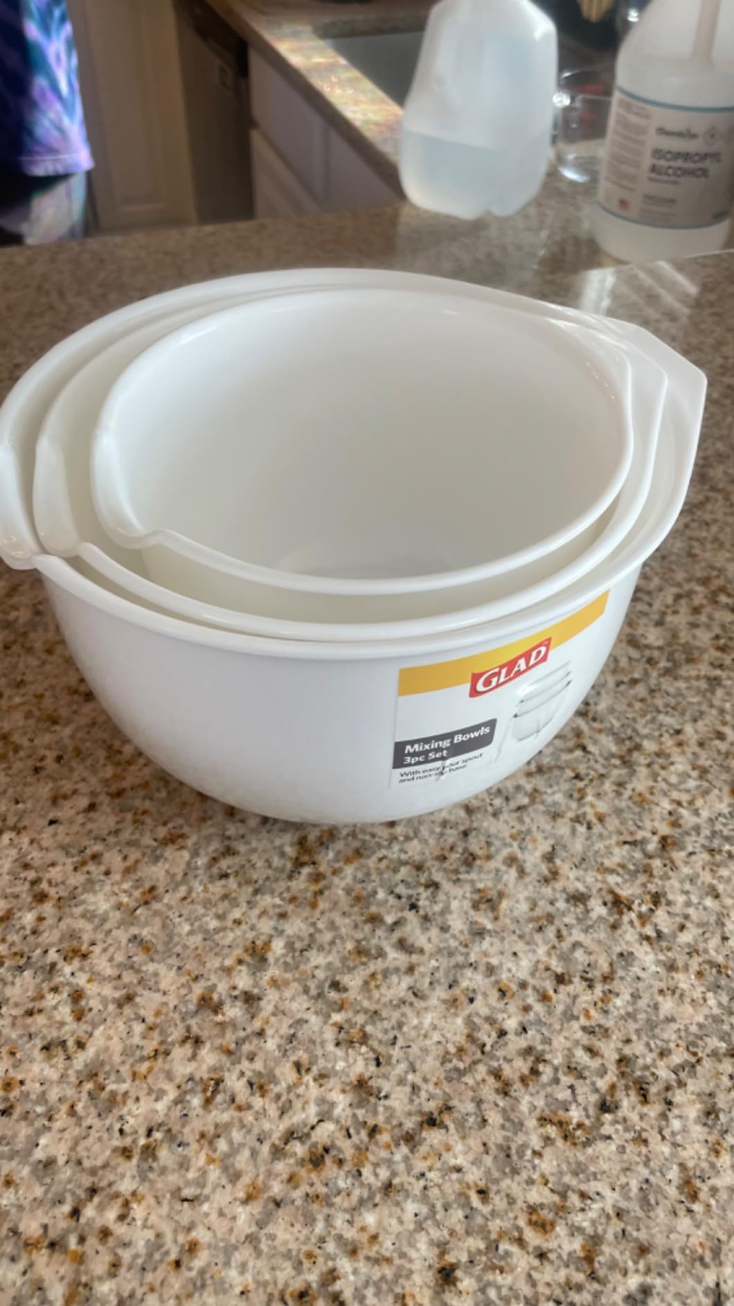 Glad Mixing Bowls with Pour Spout, Set of 3 | Nesting Design Saves Space | Non-Slip, BPA Free, Dishwasher Safe Plastic | Kitchen Cooking and Baking Supplies, White customer photo 1