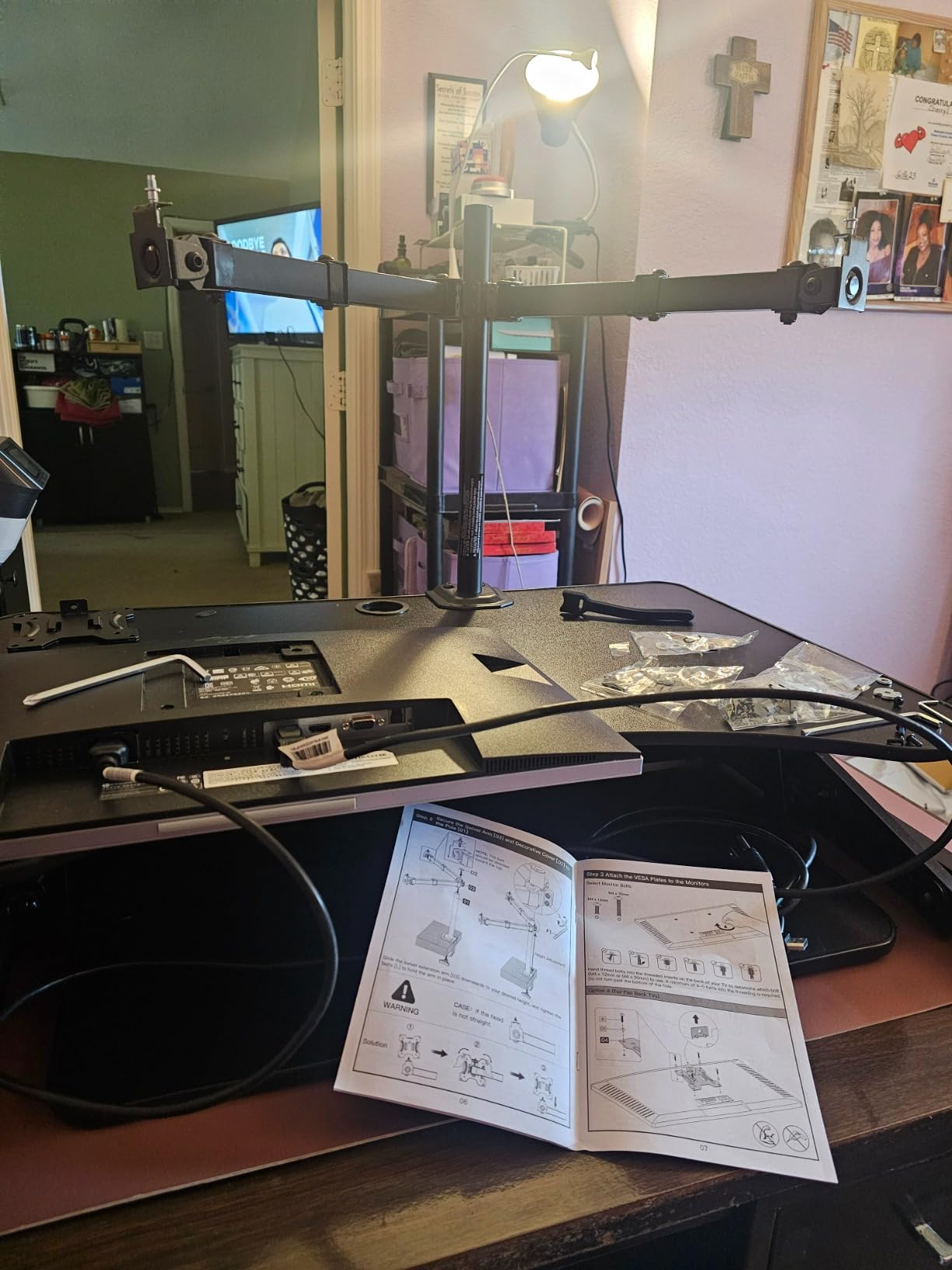 HUANUO Dual Monitor Mount for 2 Monitors up to 32 inches, Heavy Duty Dual Monitor Stand Holds up to17.6lbs, Dual Monitor Arm with Height Adjustable Tilt Swive Rotate, VESA Hole 75mm or 100mm customer photo 1