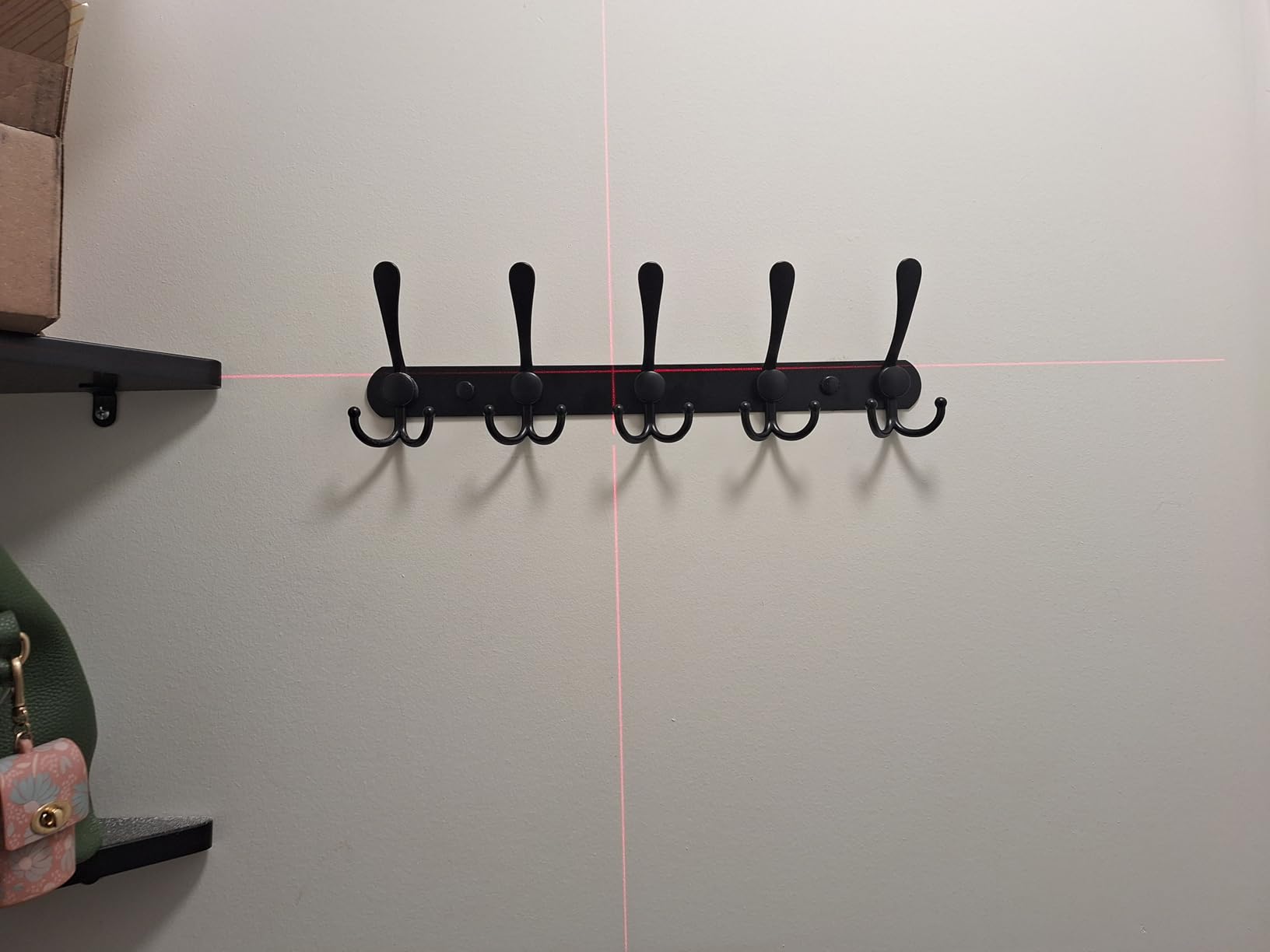 Dseap Coat Rack Wall Mounted - 5 Tri Hooks, Heavy Duty, Stainless Steel, Metal Coat Hook Rail for Coat Hat Towel Purse Robes Mudroom Bathroom Entryway (Black, 2 Packs) customer photo 1