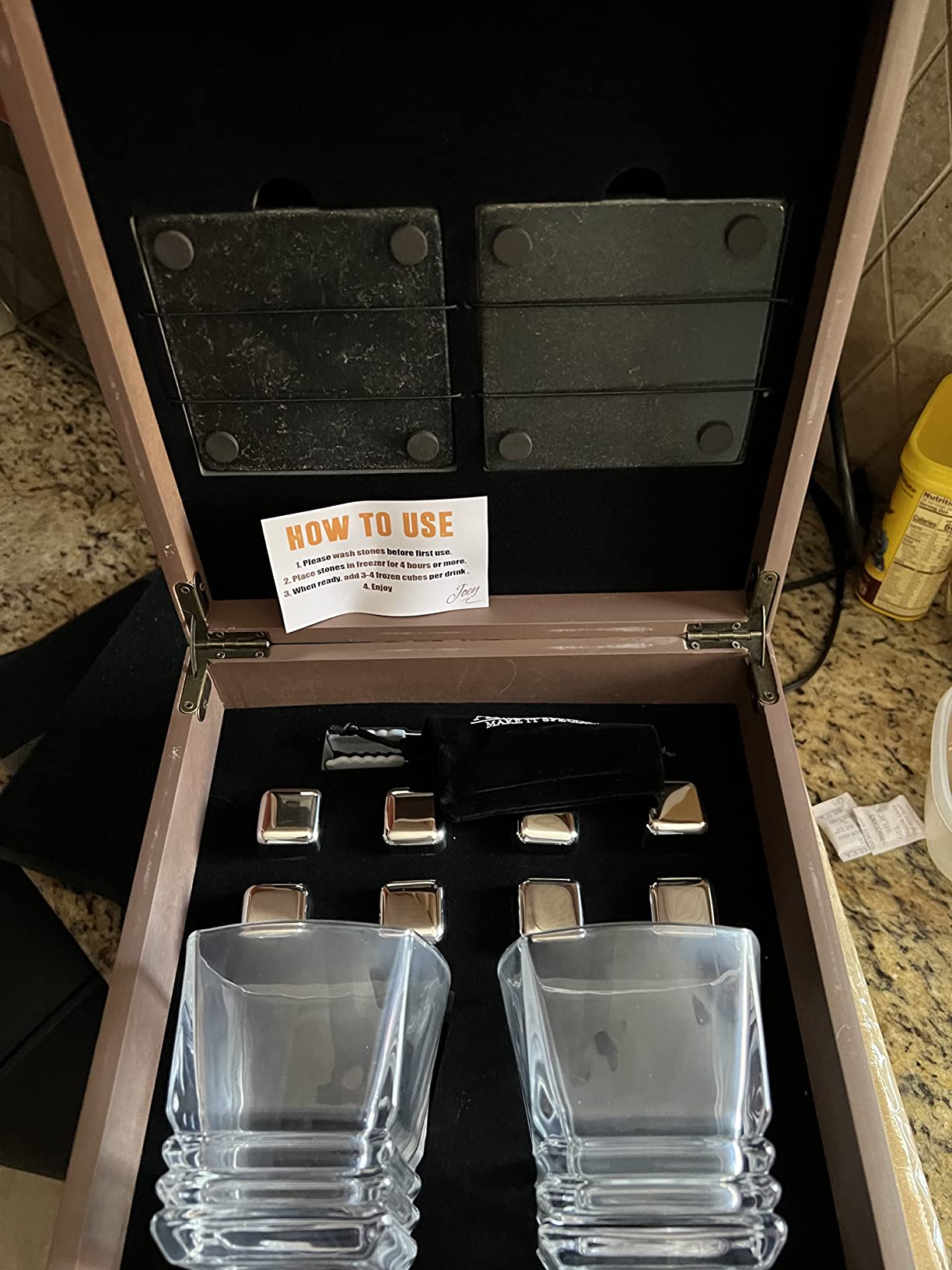 Whiskey Stones Gift for Men, Whiskey Glasses Set of 2 with Premium Wood Box | 8 Granite Chilling Whiskey Rocks, Scotch Bourbon Gifts for Men Him Dad Husband Boss, Ideal for Fathers Day, Birthday, Holiday customer photo 1