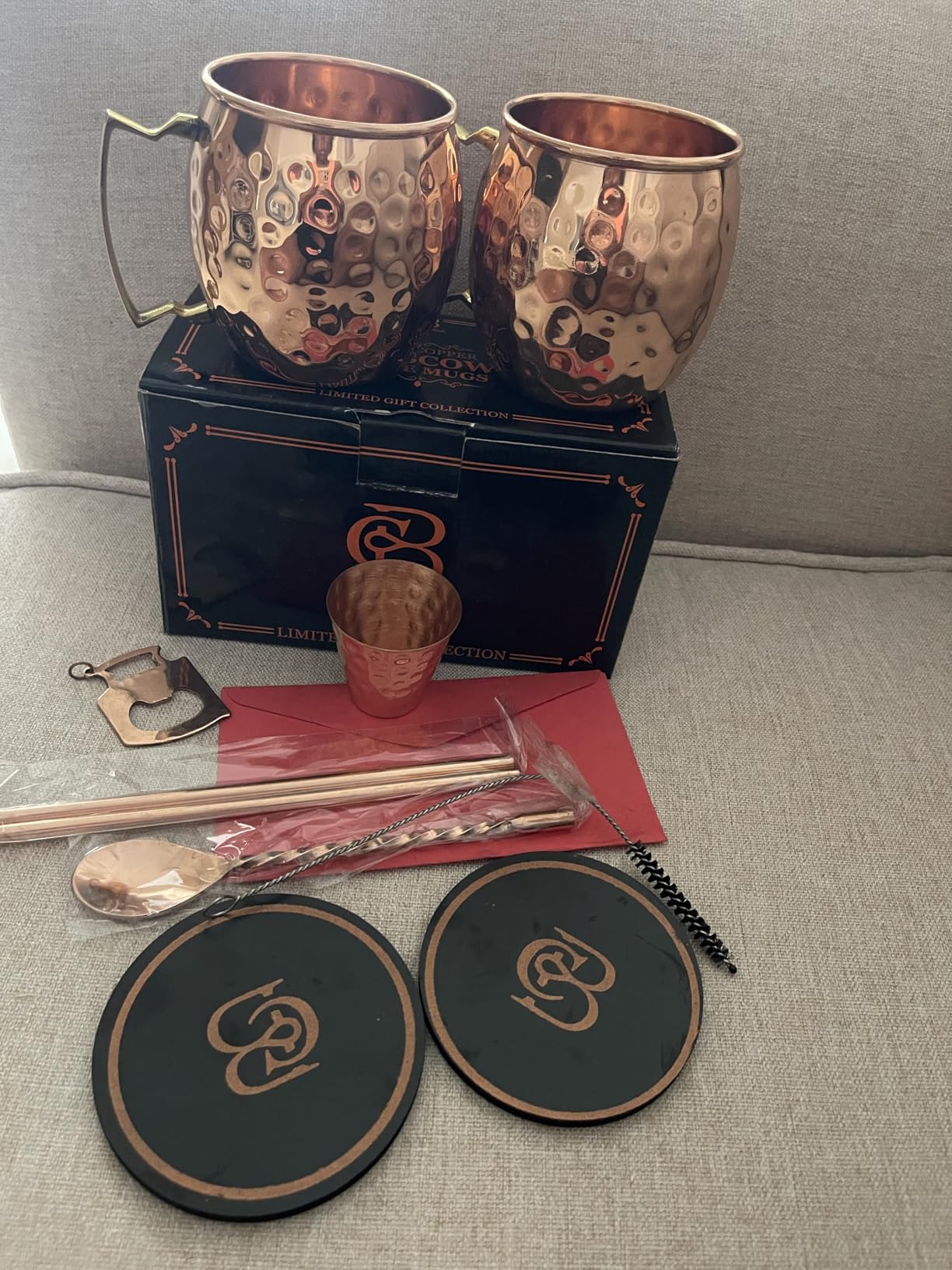 COPPER-BAR Moscow Mule Copper Mugs - Unique HANDCRAFTED Gift Set of 4, Hammered by Artisan, 100% Pure Solid Copper Cups 16oz for Drinking Water & Cocktails, Include 19 Pcs accessories & Special Opener customer photo 2