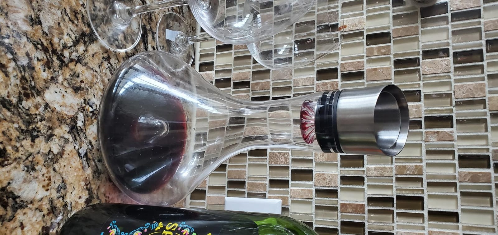 YouYah Wine Decanter Set, Red Wine Carafe with Built-in Aerator, Stainless Steel Pourer Lid, Filter, 100% Hand Blown Lead-free Crystal Glass customer photo 1
