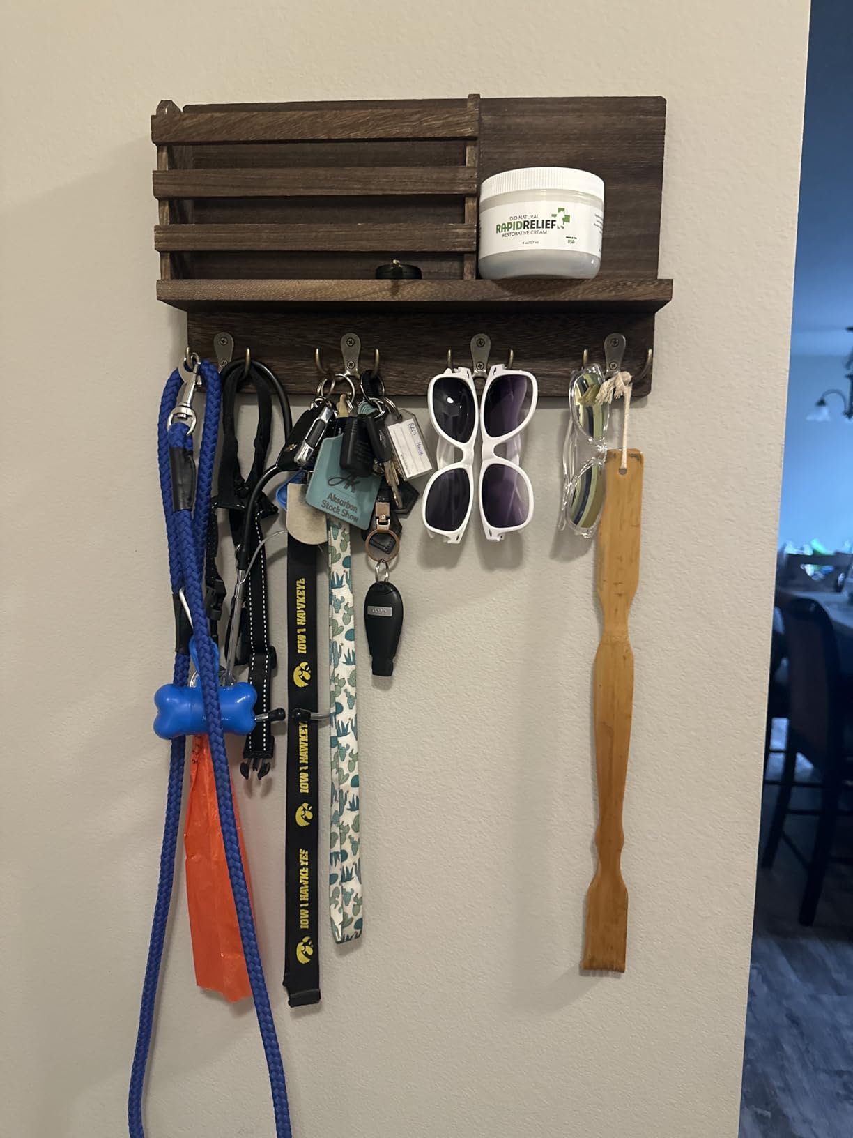 Dahey Key Mail Holder Wall Mounted Wooden Hanger with 4 Double Hooks, Brown customer photo 1