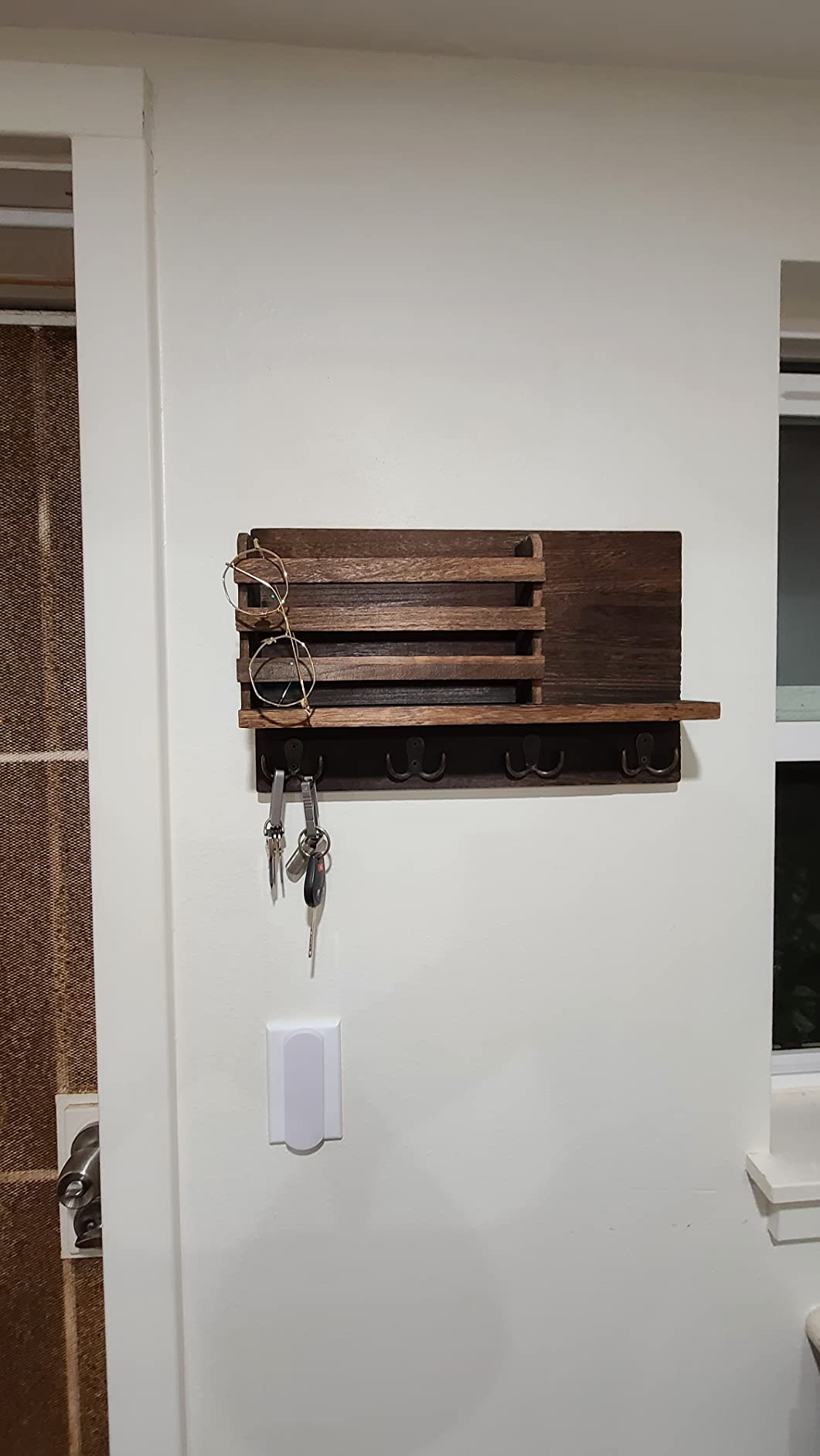 Dahey Key Mail Holder Wall Mounted Wooden Hanger with 4 Double Hooks, Brown customer photo 2
