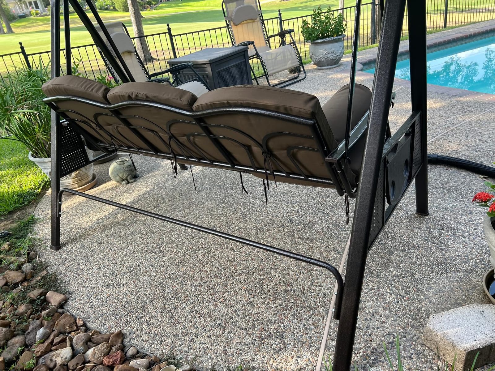 PURPLE LEAF Outdoor Porch Swing for Adults Durable Bronze Aluminum Frame with Thick Cushions and UV-Resistant Canopy customer photo 1