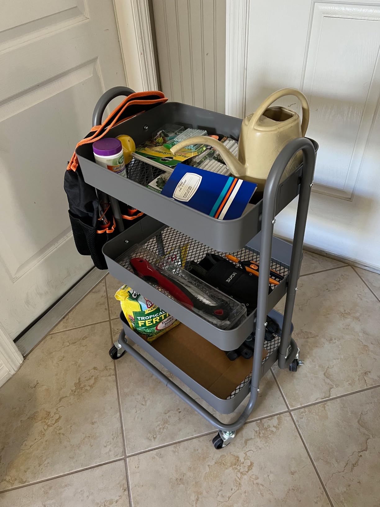 Amazon Basics 3-Tier Rolling Utility Cart, Storage Organizer, Lockable Wheels, Multifunctional Storage, Portable Mobile Shelving Unit, White customer photo 2