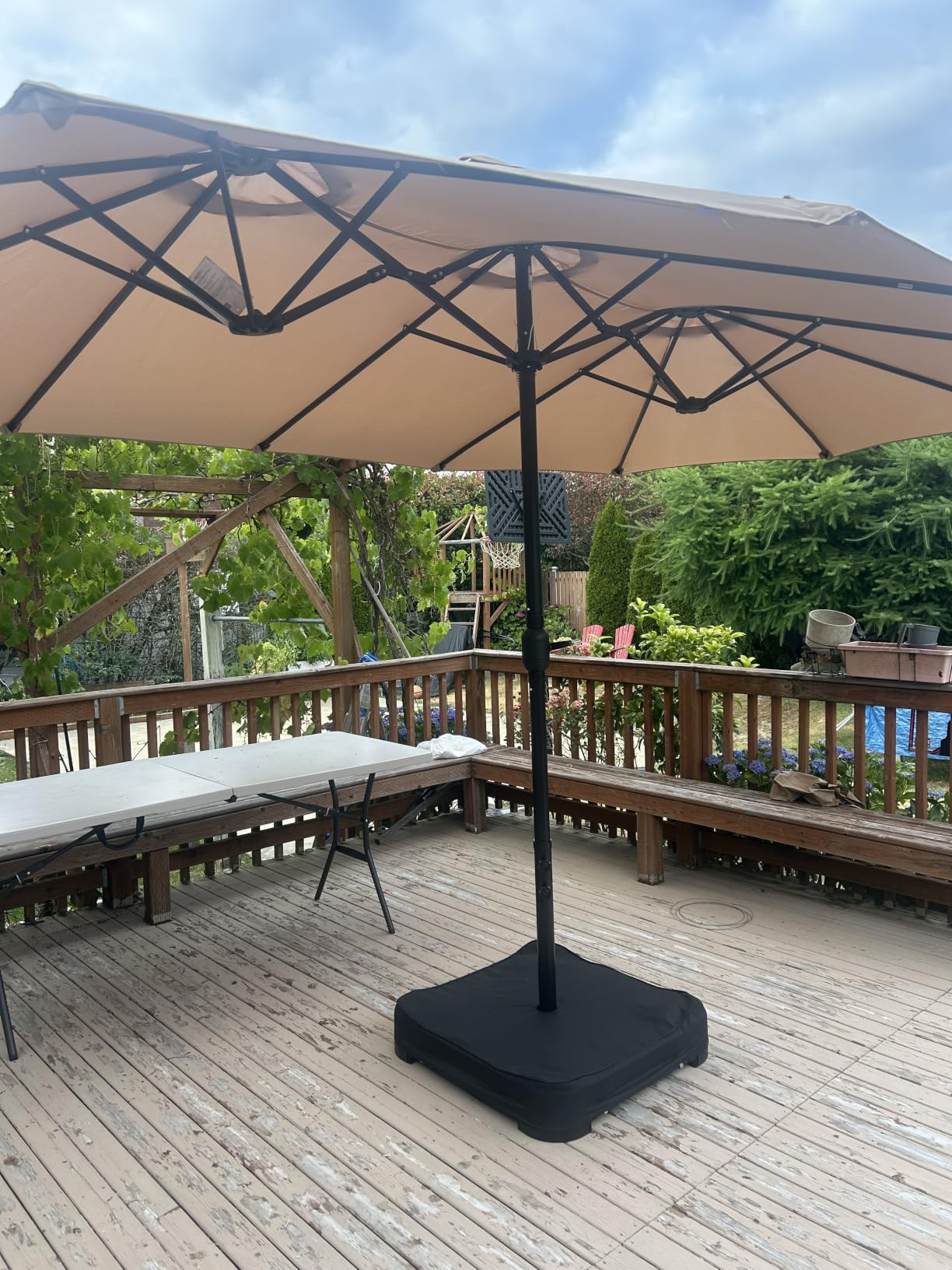 PHI VILLA 15ft Large Outdoor Patio Umbrella with Base Included, Beige customer photo 2