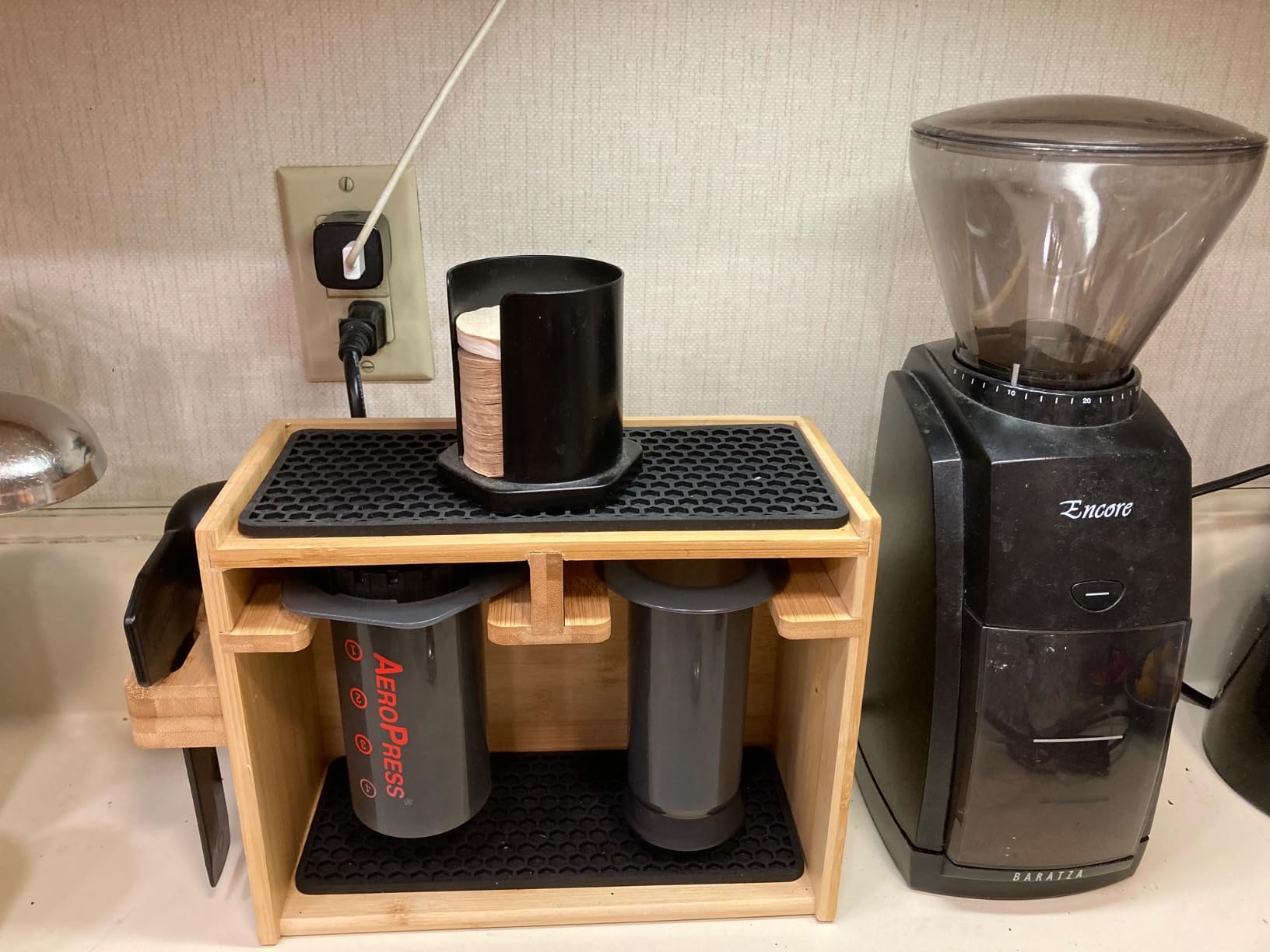 Organizer for AeroPress, Coffee Caddy Stand & Accessory Holder - Original | AeroPress Coffee Maker Storage Station, Holds Mugs, Accessories, Paper Filter Holder with Removable Silicone Drip Mats customer photo 1