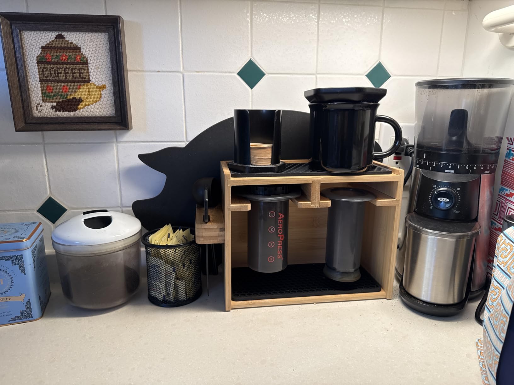 Organizer for AeroPress, Coffee Caddy Stand & Accessory Holder - Original | AeroPress Coffee Maker Storage Station, Holds Mugs, Accessories, Paper Filter Holder with Removable Silicone Drip Mats customer photo 2