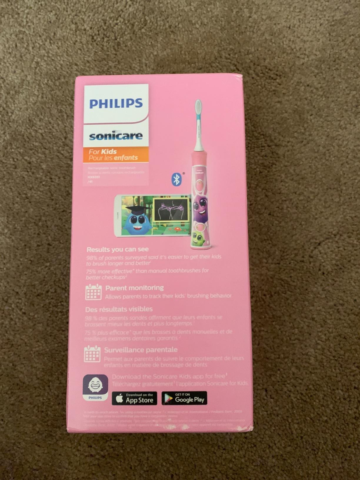 Philips Sonicare for Kids Rechargeable Electric Toothbrush, 1 Brush Head | 2 Intensities, App Connected, 2-Minute Guided Timer, Includes Brush Head, Pink, HX6351/41 customer photo 1