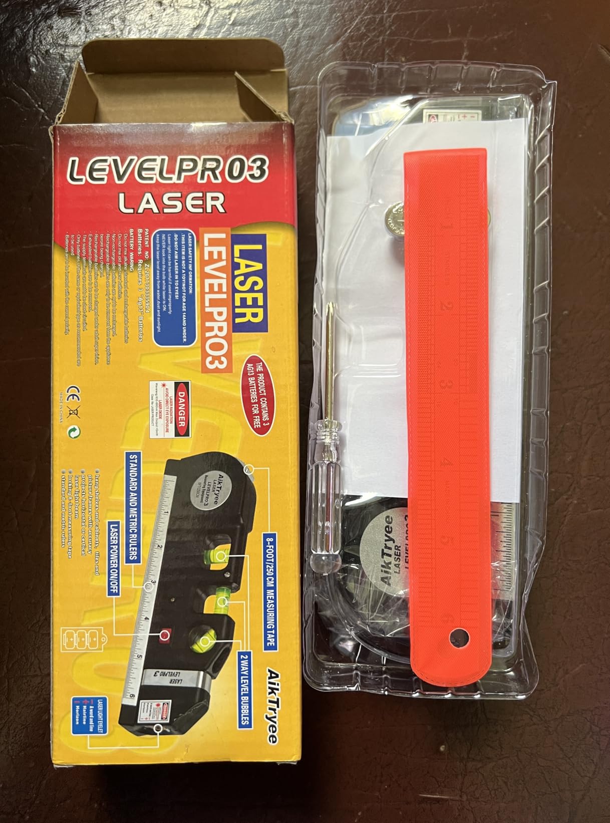 Laser Level Line Tool, Multipurpose Laser Level Kit Standard Cross Line Laser leveler Beam Tool with Metric Rulers 8ft/2.5M for Picture Hanging cabinets Tile Walls by AikTryee. customer photo 1