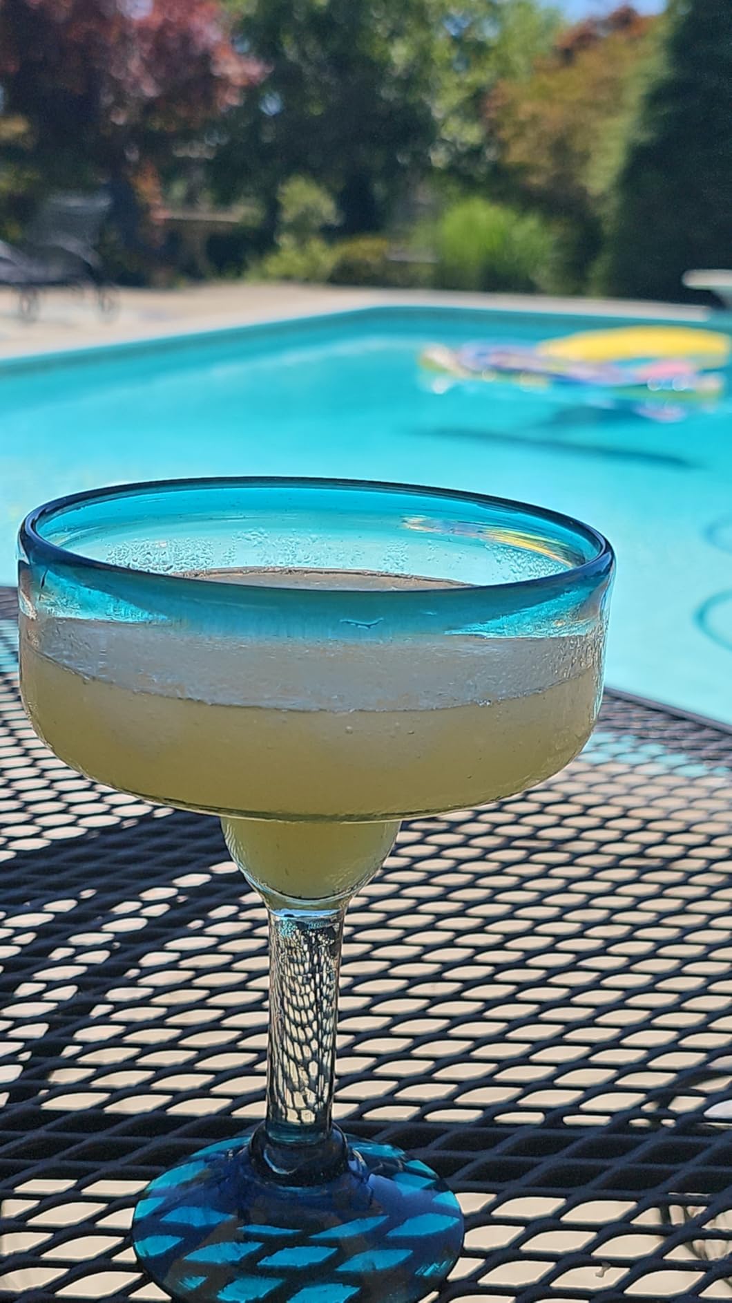 Mexican Hand Blown Glass - Set of 4 Hand Blown Margarita Glasses (16 oz) with Aqua Blue Rims customer photo 2