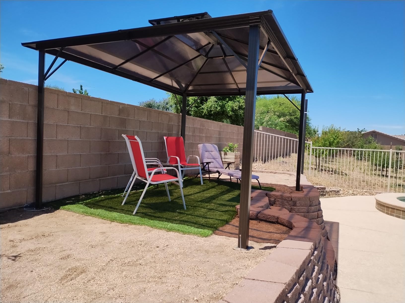 YOLENY 10'x13' Hardtop Gazebo, Outdoor Polycarbonate Double Roof Canopy, Aluminum Frame Permanent Pavilion with Curtains and Netting, Sunshade for Garden, Lawns, Patio customer photo 2