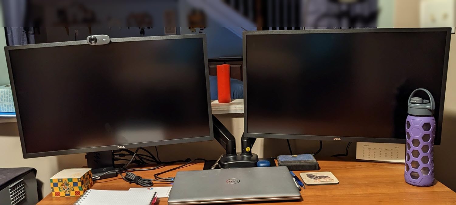 MOUNTUP Dual Monitor Stand for Desk, Monitor Arms for 2 Monitors 32 27 24 22 Inches, Height Adjustable Double Monitor Mount, VESA Mount with C-Clamp & Grommet Base, Holds 4.4-17.6lbs customer photo 1