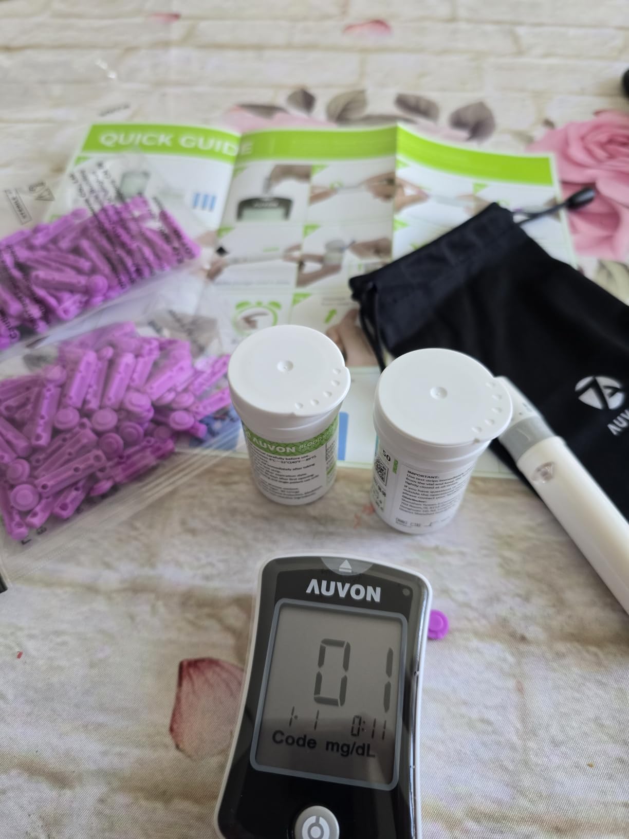 AUVON Blood Glucose Monitor Kit for Accurate Test, 100 Strips, No Coding | Diabetes Testing Kit with 100 30G Lancets, 1 Lancing Device customer photo 1