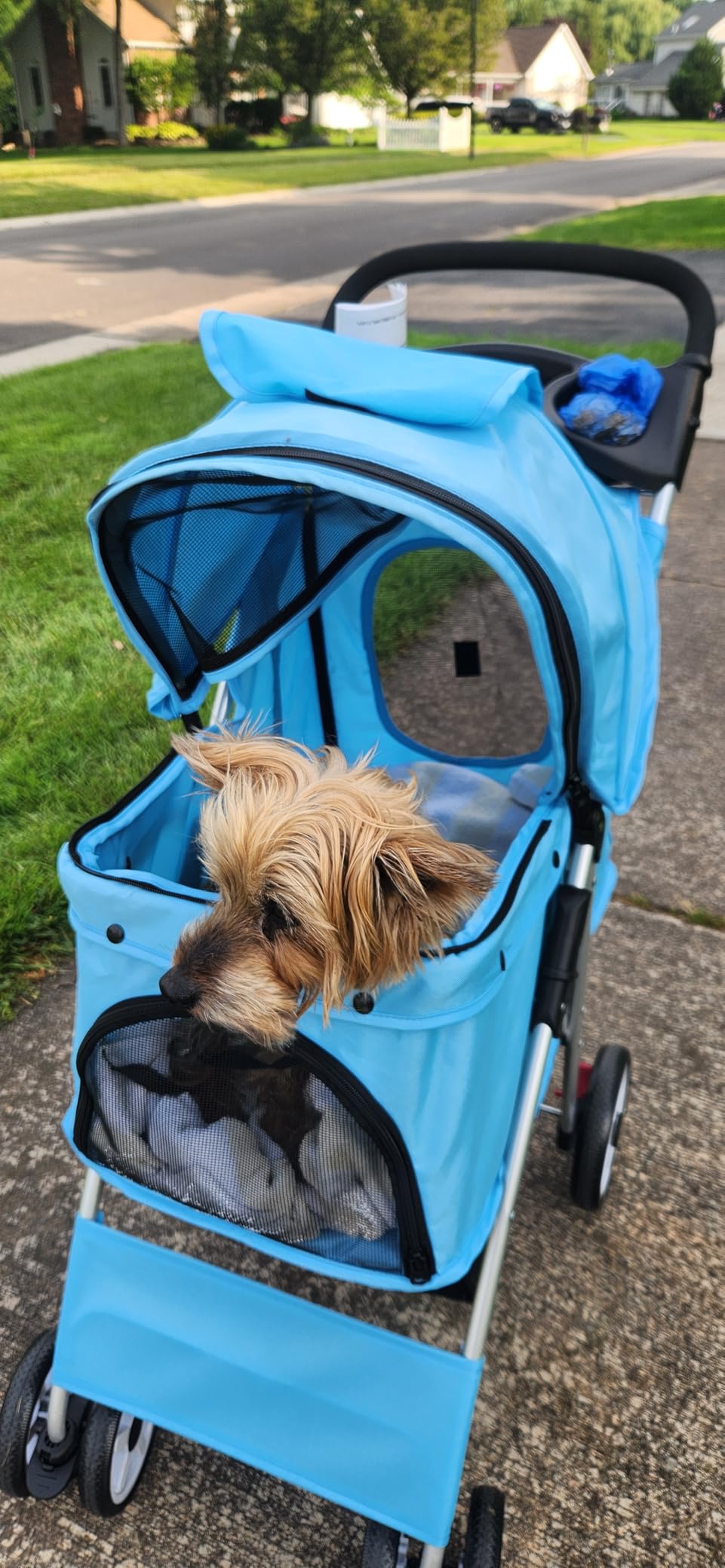 ZENY Foldable Pet Stroller, Cat/Dog Stroller with 4 Wheels | Pet Travel Carrier Strolling Cart with Storage Basket, Cup Holder, Black customer photo 1