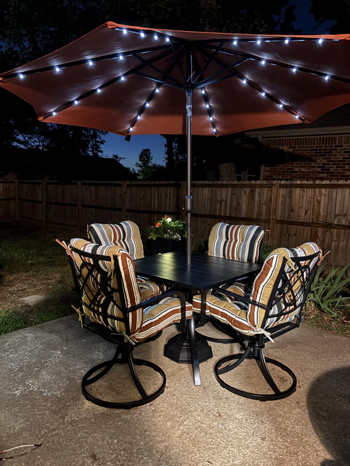 Blissun 9 ft Solar Umbrella 32 LED Lighted Patio Umbrella Table Market Umbrella with Tilt and Crank Outdoor Umbrella for Garden, Deck, Backyard, Pool and Beach (Navy Blue) customer photo 1