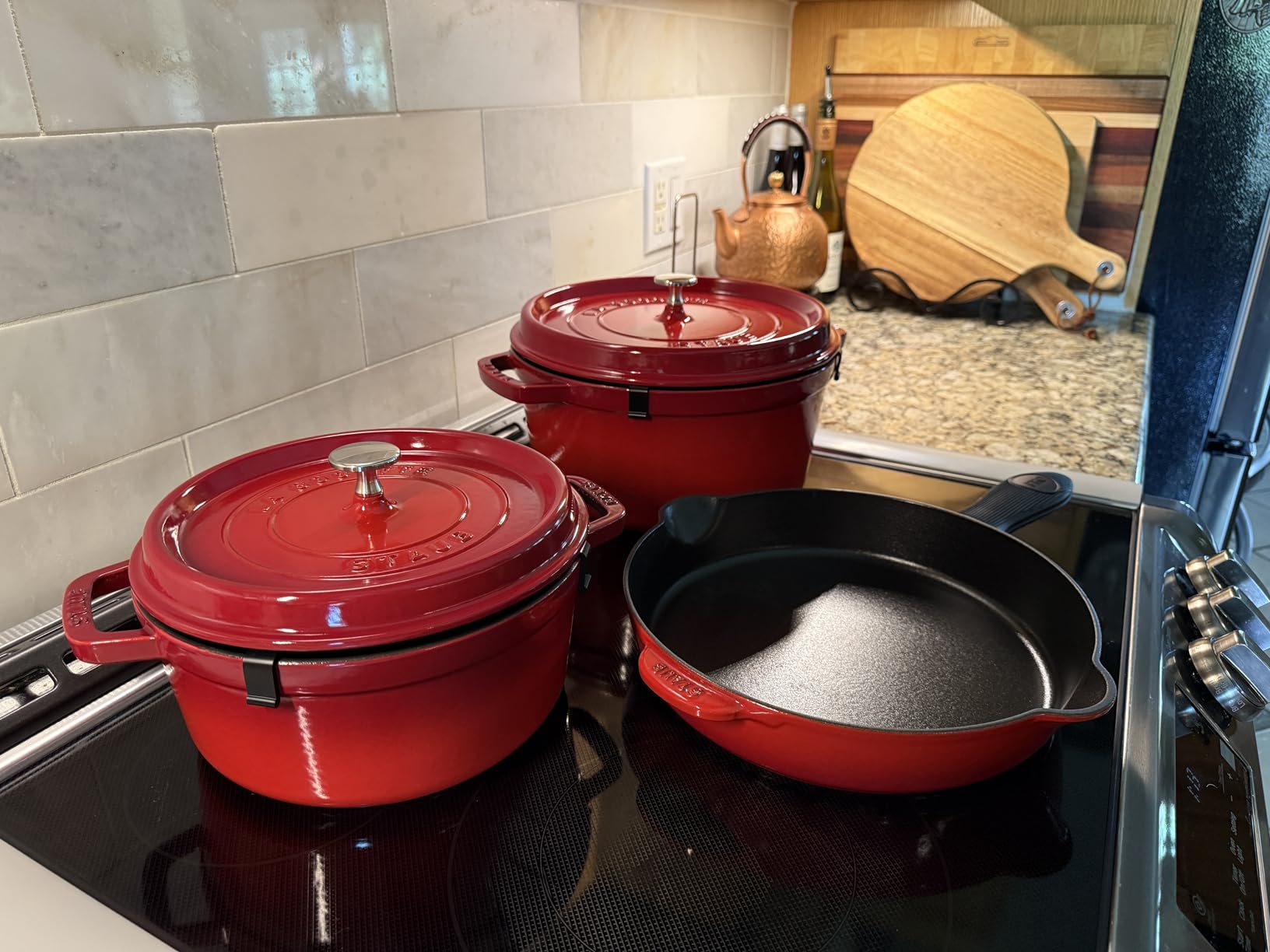 Staub Cast Iron 11-inch Traditional Skillet - Cherry | Retains Heat for a Perfect Sear. Easy Maintenance and Cleaning with Enamel Coating. Built for Generations of Use. customer photo 2