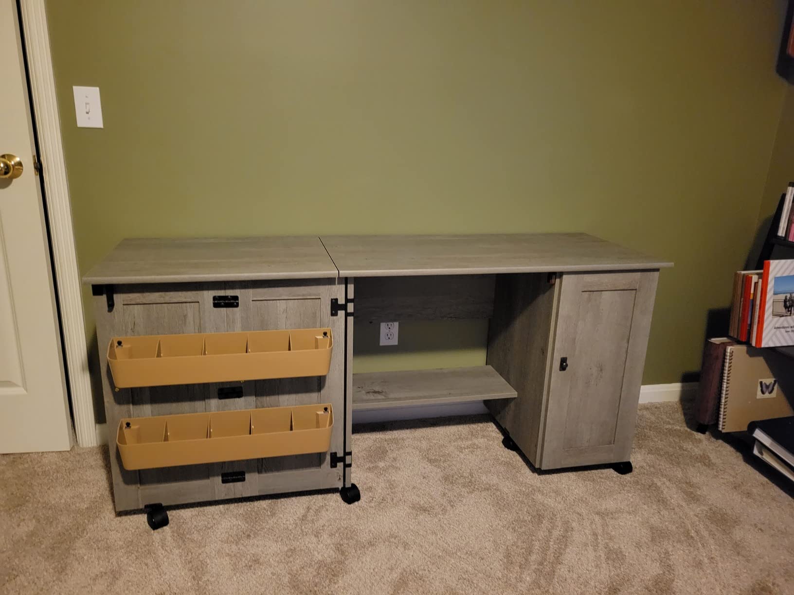 Sauder Miscellaneous Storage Sewing Cart, Drop-Leaf Craft Table, Sewing Table with Storage - Soft White Finish customer photo 2