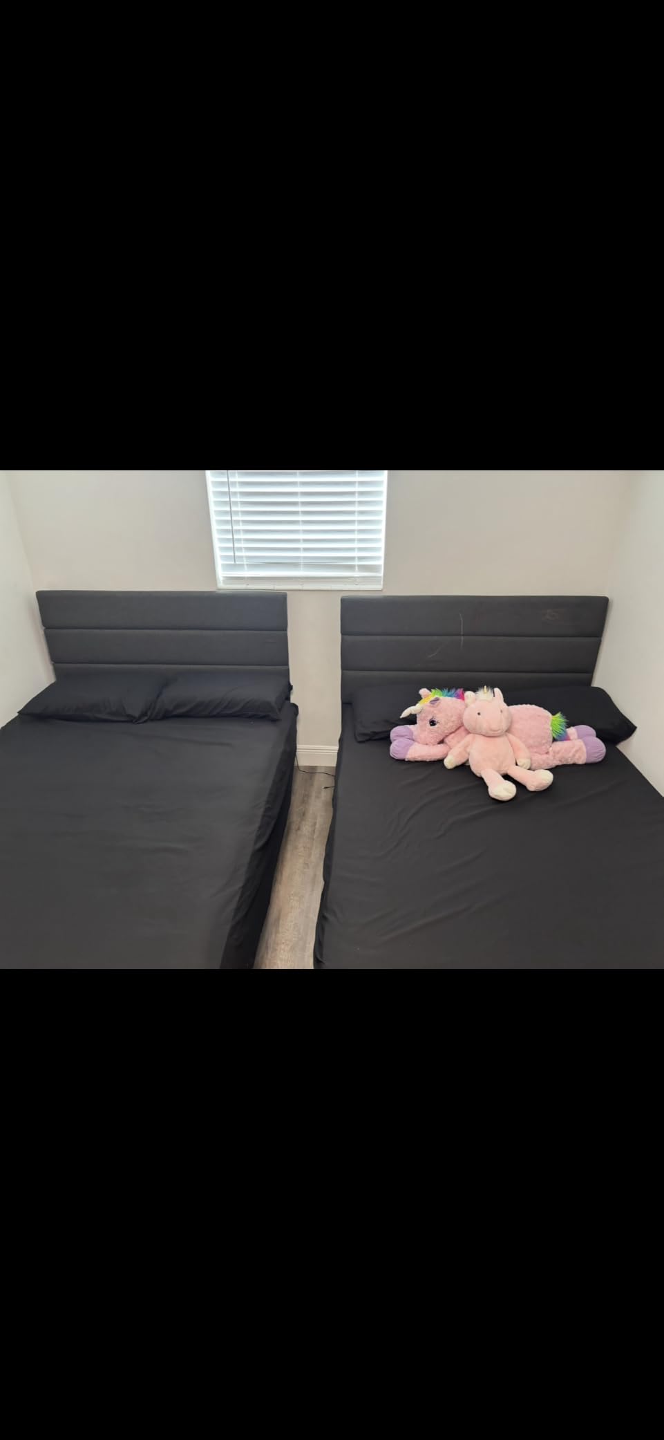 Allewie Queen Size Platform Bed Frame with Fabric Upholstered Headboard | Wooden Slats Support, Fully Upholstered Mattress Foundation, No Box Spring Needed, Easy Assembly, Noise-Free, Dark Grey customer photo 1