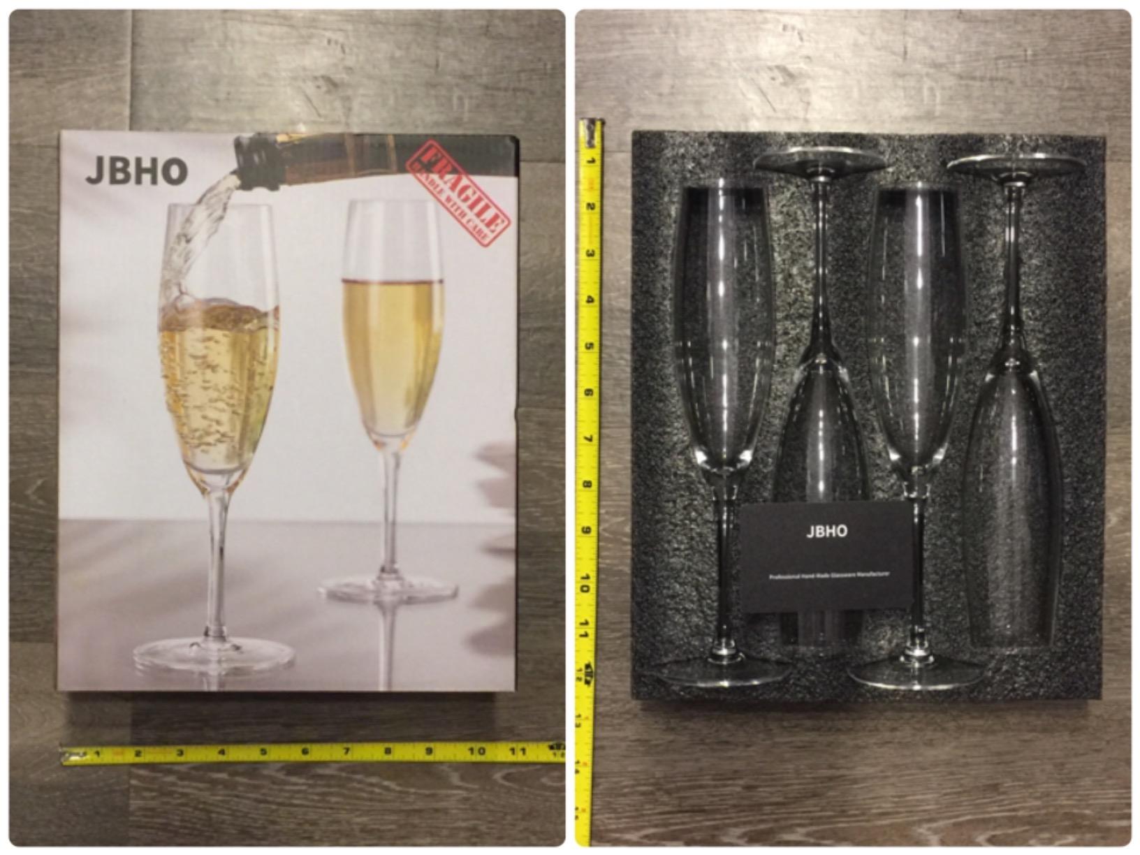 JBHO Champagne Glasses-Elegant Flutes-Gift-Box-Hand Blown Champagne Flutes Glass-100% Lead-Free Premium Crystal - Gift Idea for Wedding, Anniversary, Christmas, New Year-Set of 4-8oz, Clear customer photo 2