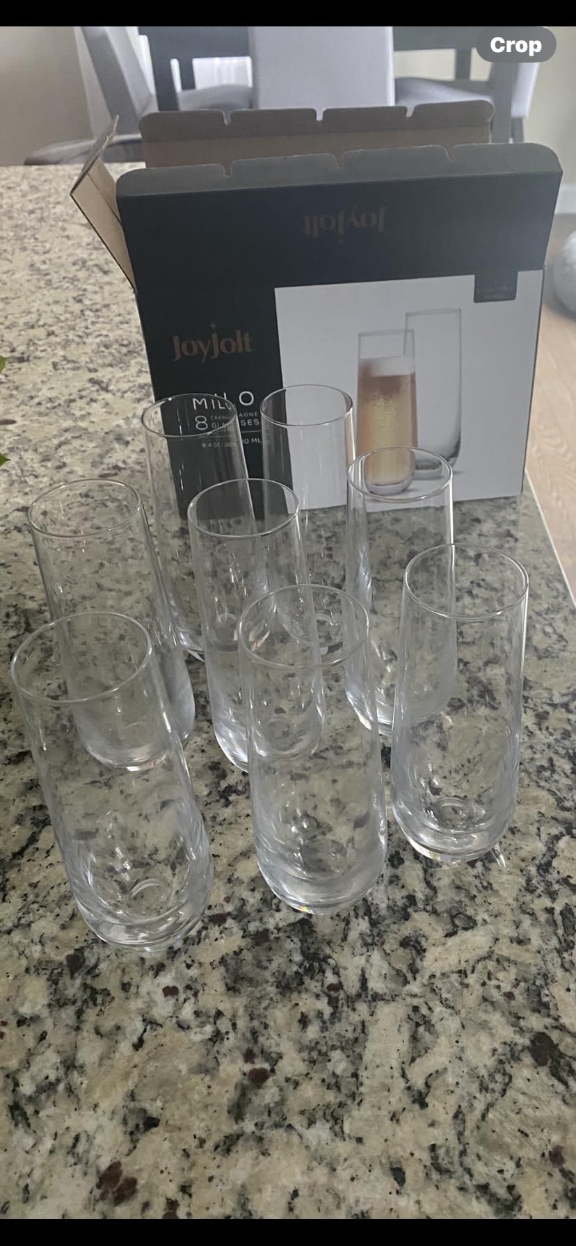 JoyJolt Milo Stemless Champagne Flutes Set of 8 Crystal Glasses. 9.5oz Prosecco Wine Flute, Mimosa Glasses, Cocktail Glass Set, Water Highball Glass, Bar Glassware customer photo 2