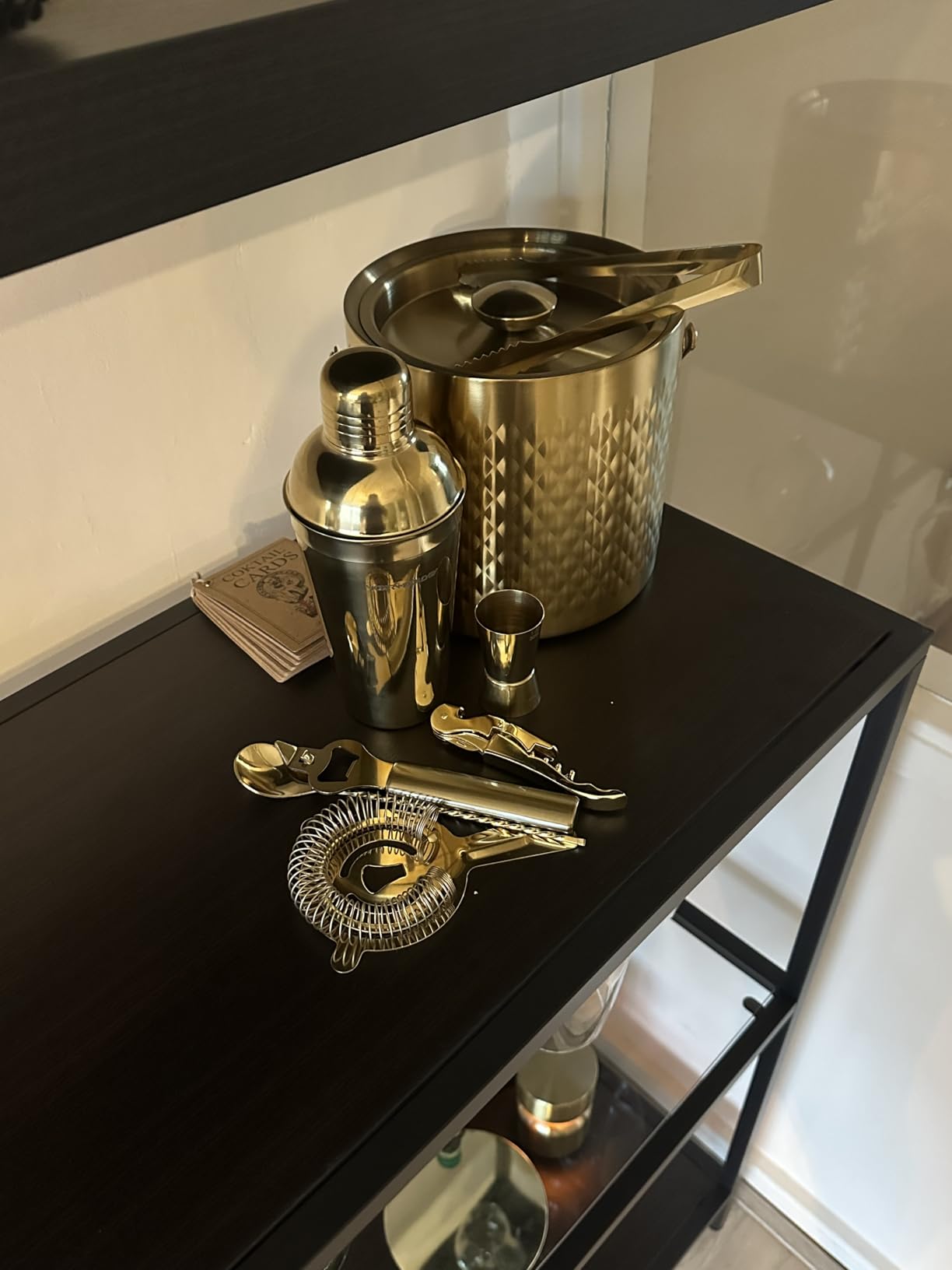 Modern Mixology Cocktail Shaker Set - Bartender Kit with Pine Stand | Leak-Proof Design | Includes Martini Shaker, Jigger, Strainer, Spoon, Tongs | Perfect Bar Tools Gift for Home Mixology (Silver) customer photo 2