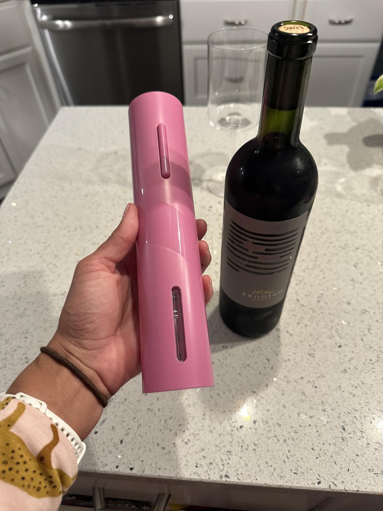 COKUNST Electric Wine Bottle Opener with Foil Cutter, Automatic Corkscrew | Battery Operated One-click Button Corkscrew Remover with Blue Led Indicator Light customer photo 2