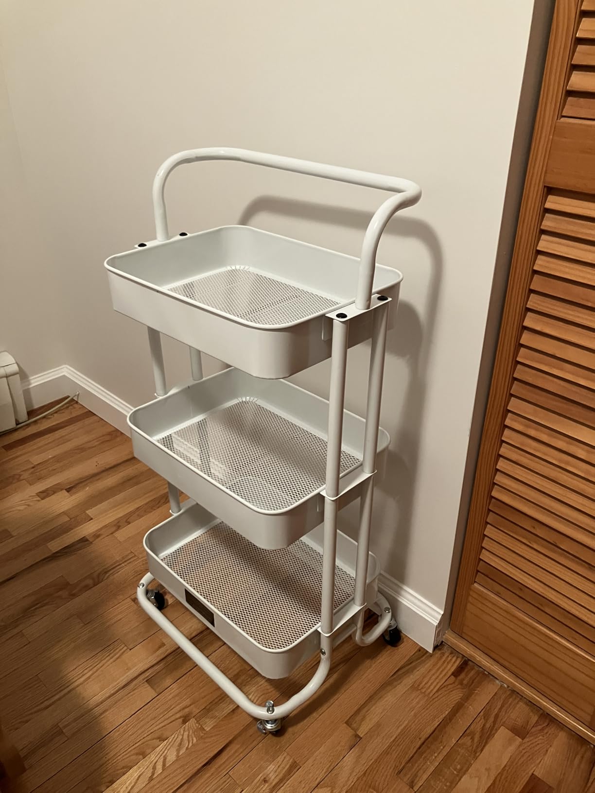 Pipishell 3 Tier Rolling Cart, Utility Cart with Wheels & Handle, White | Four Large 2