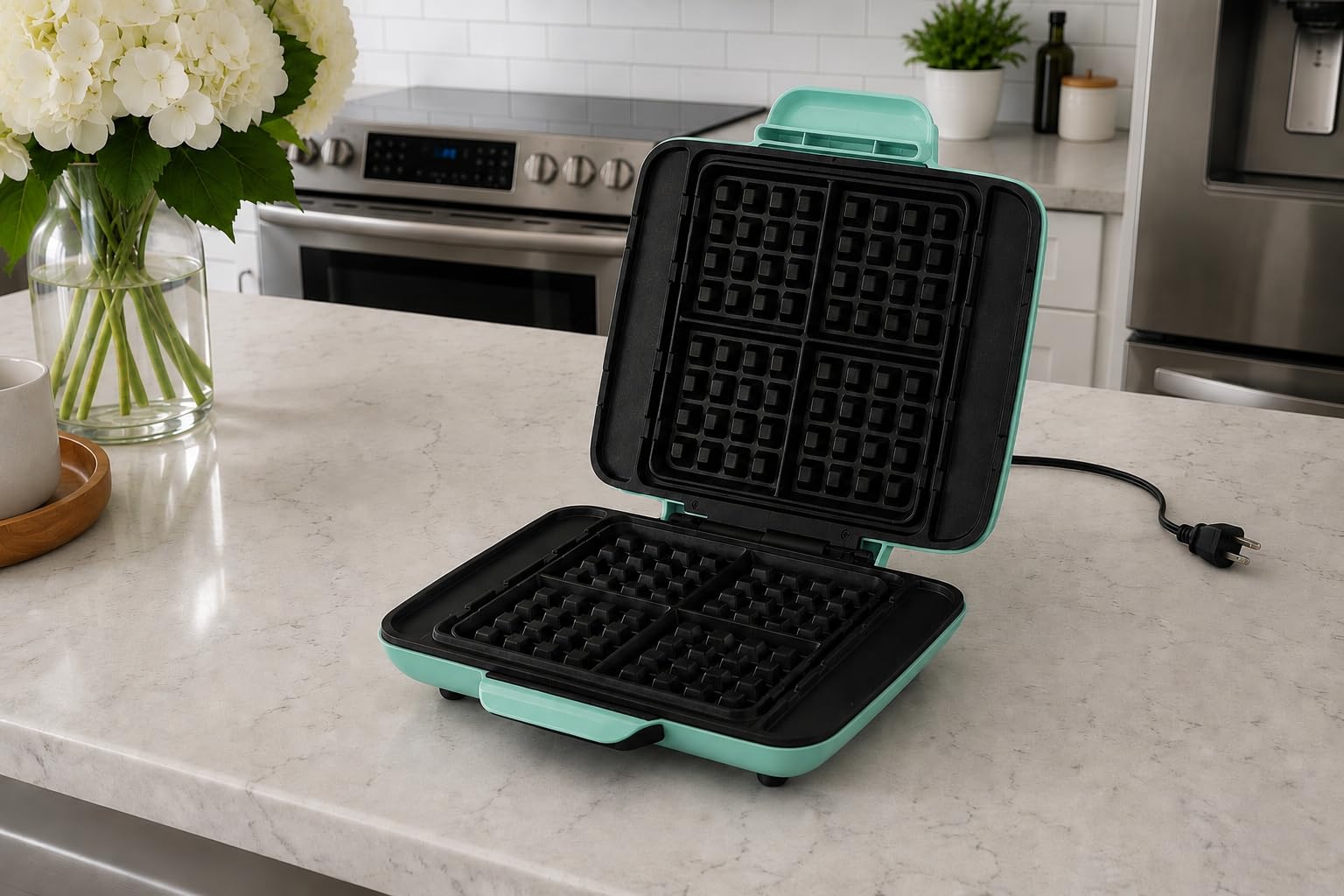 Dash No-Drip Waffle Maker, 4 Square Mini Waffles at Once, Silver customer photo 1