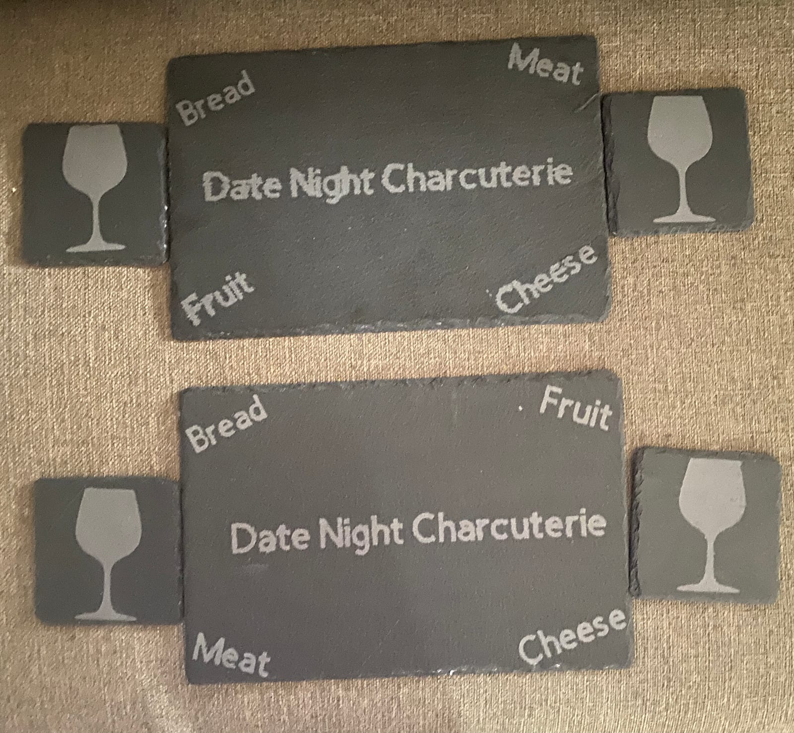 MONKEY SUN 4 Pack 12 x 8 Black Slate Cheese Board with Natural Edge for Kitchen Dining Party, Charcuterie Stone Plates for Cake Fruit Meat Appetizers Dried Fruits Display Chalkboard, Set of 4 customer photo 2