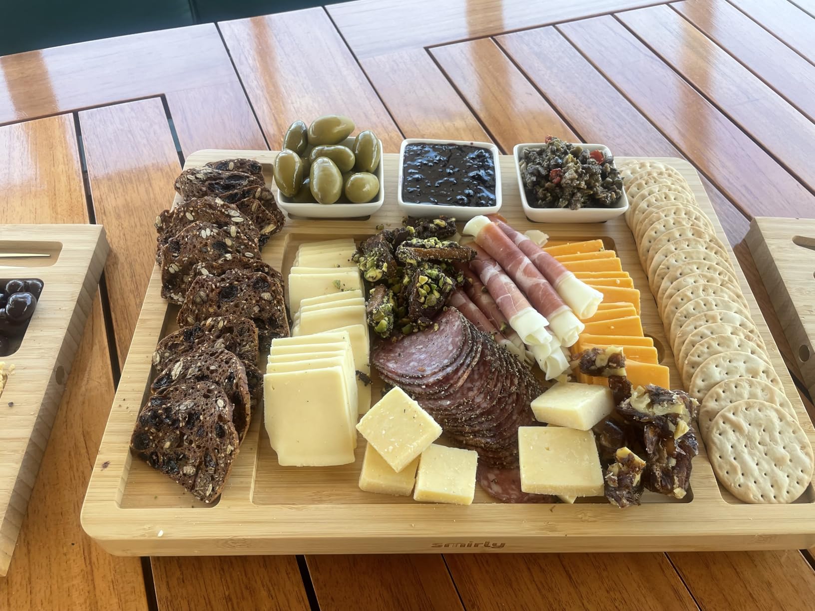 SMIRLY Bamboo Charcuterie Board Set with Serving Accessories (4-Drawer) - Hidden Storage customer photo 2