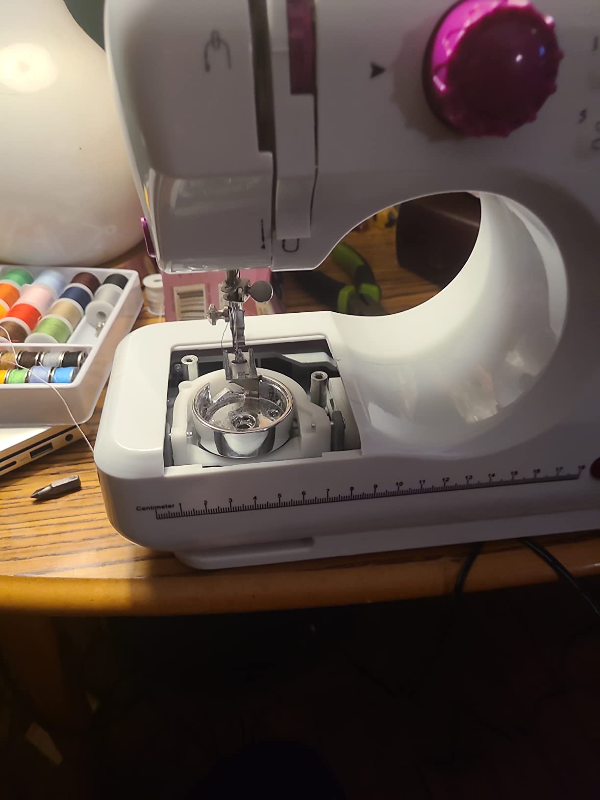 Portable Mini Sewing Machine & Sewing Kit – 12 Pre Programmed Stitch Patterns – Battery and AC Operated, Dual Speed, Sews Forward & Reverse, AC & DC Power – Includes Foot Pedal customer photo 1