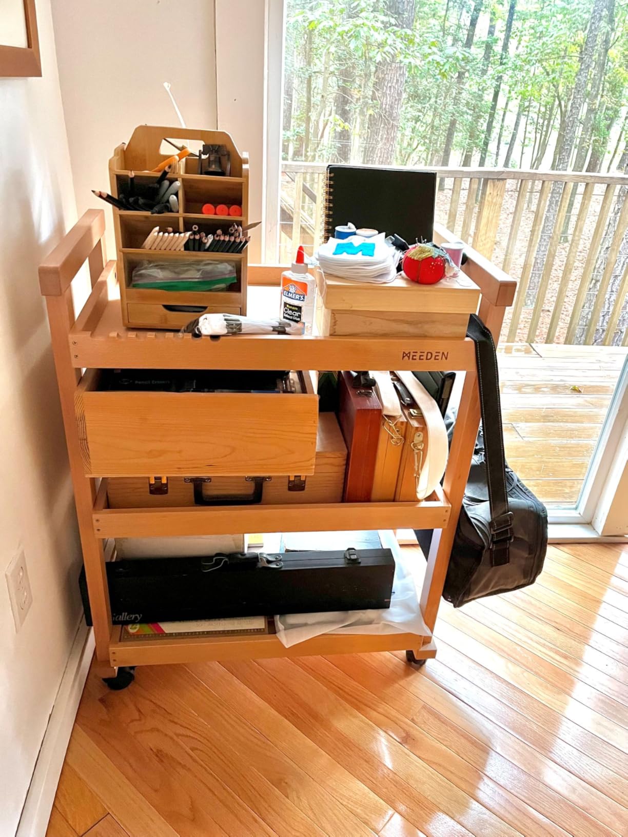 MEEDEN Rolling Art Supply Cart: Solid Beech Wood 3-Tier Storage Trolley customer photo 1